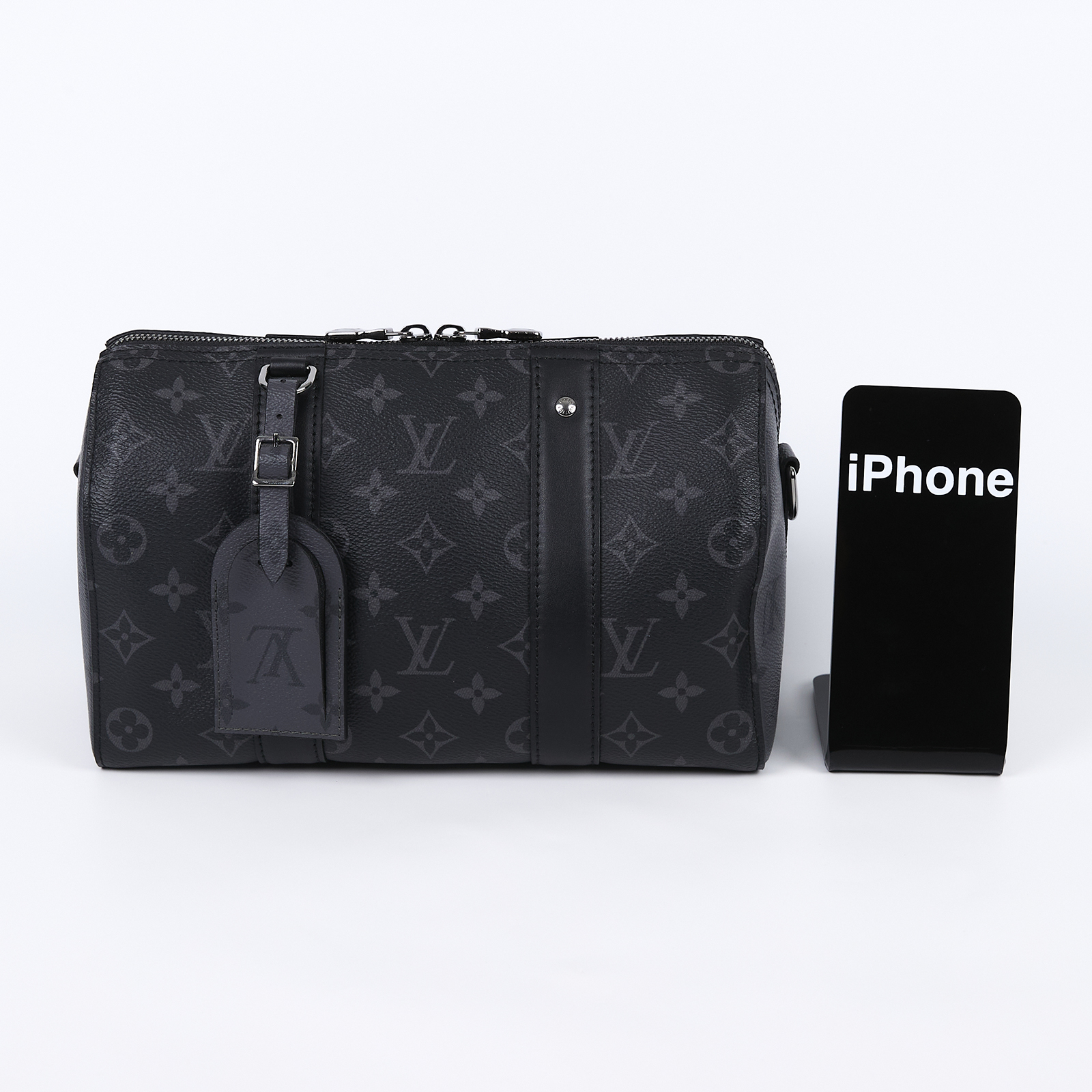 路易威登 LOUIS VUITTON City Keepall Eclipse帆布 拉鍊 斜背包 黑色 M45936 晶片款  原廠盒子/防塵袋/背帶/吊牌