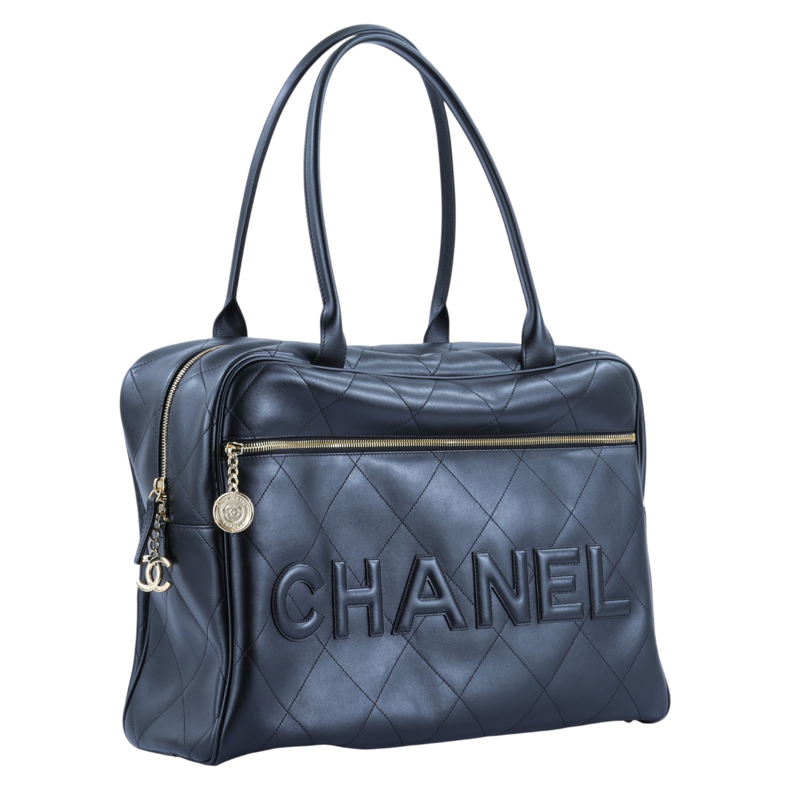 香奈兒 CHANEL 波士頓包 旅行包 AS3718 晶片款 黑金牛保齡球包 防塵袋