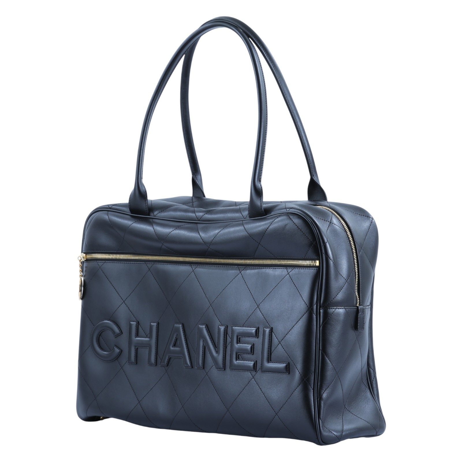 香奈兒 CHANEL 波士頓包 旅行包 AS3718 晶片款 黑金牛保齡球包 防塵袋