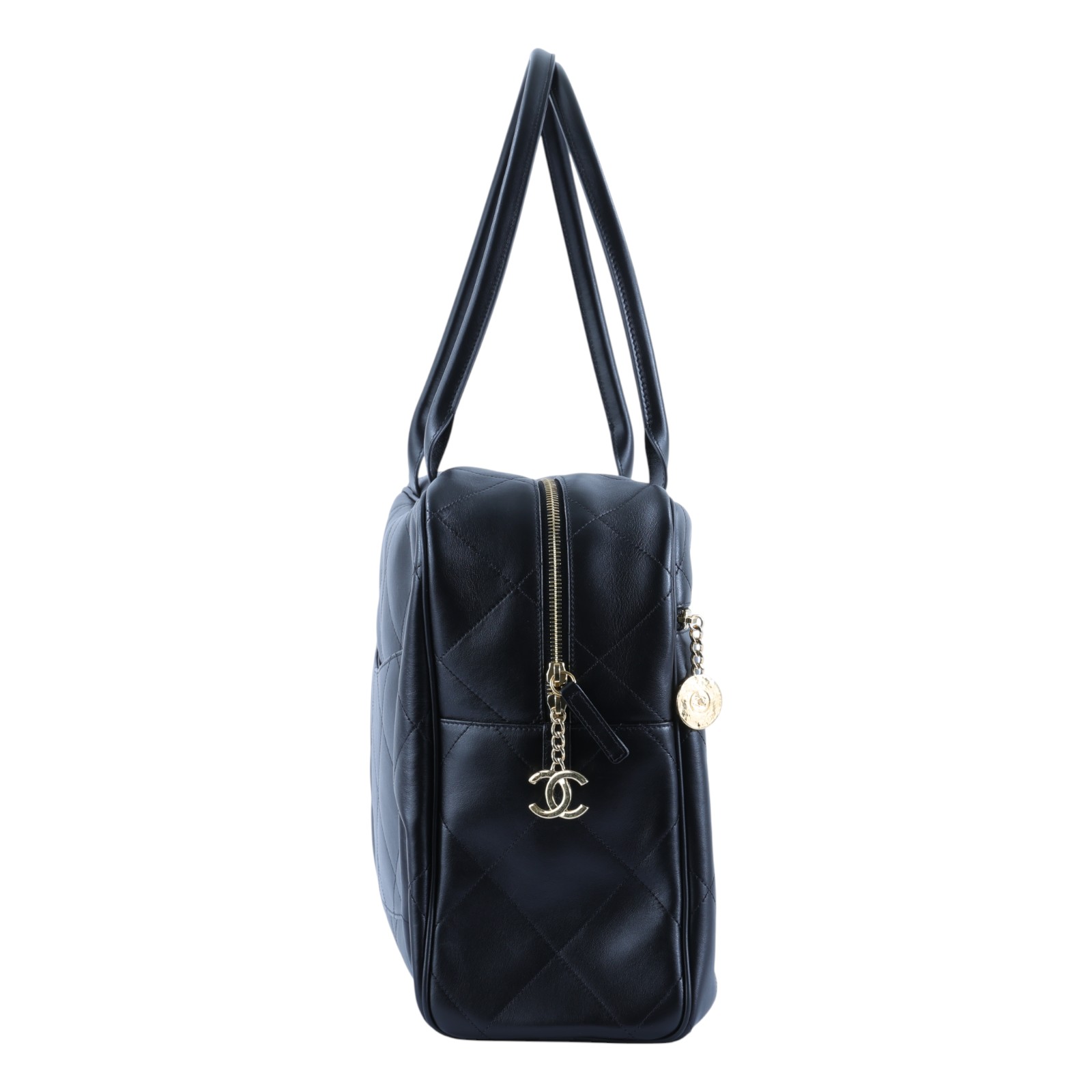 香奈兒 CHANEL 波士頓包 旅行包 AS3718 晶片款 黑金牛保齡球包 防塵袋