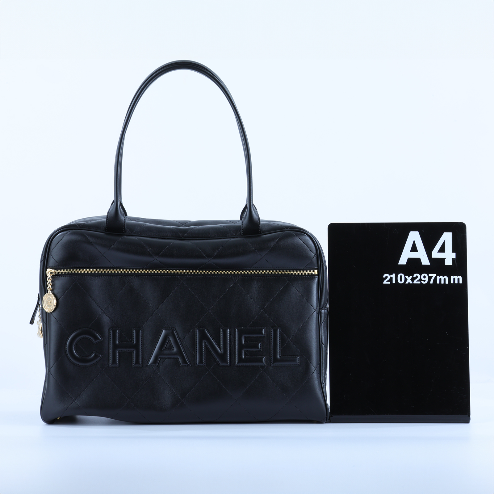 香奈兒 CHANEL 波士頓包 旅行包 AS3718 晶片款 黑金牛保齡球包 防塵袋