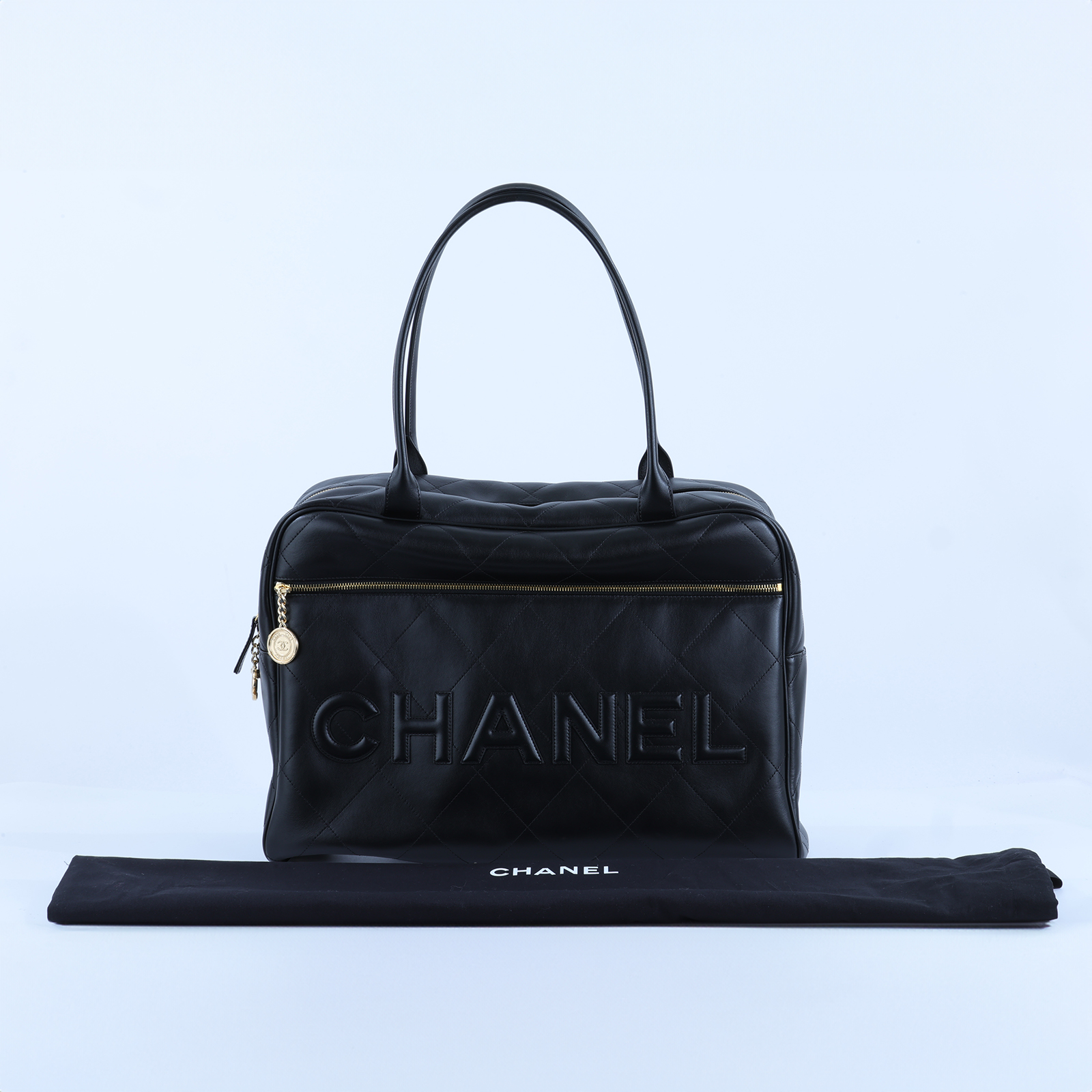 香奈兒 CHANEL 波士頓包 旅行包 AS3718 晶片款 黑金牛保齡球包 防塵袋