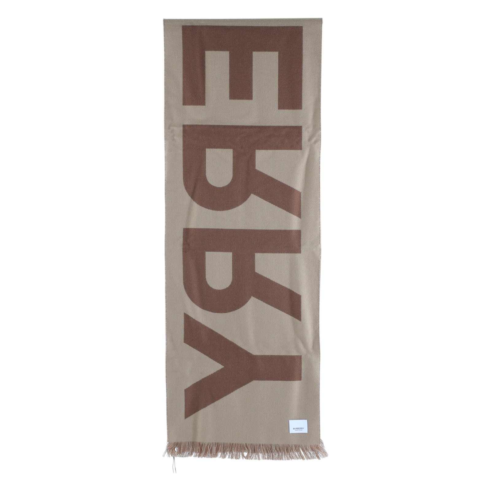 博柏利 BURBERRY LOGO 羊毛提花圍巾 Birch Brown 80571481 深咖拼淺咖LOGO圍巾 原廠盒子