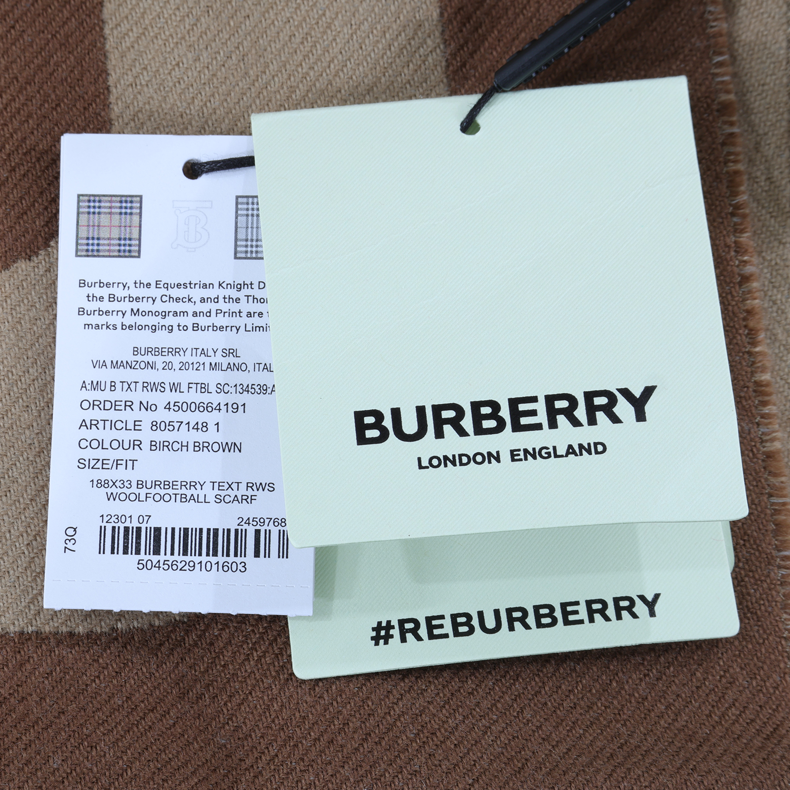 博柏利 BURBERRY LOGO 羊毛提花圍巾 Birch Brown 80571481 深咖拼淺咖LOGO圍巾 原廠盒子