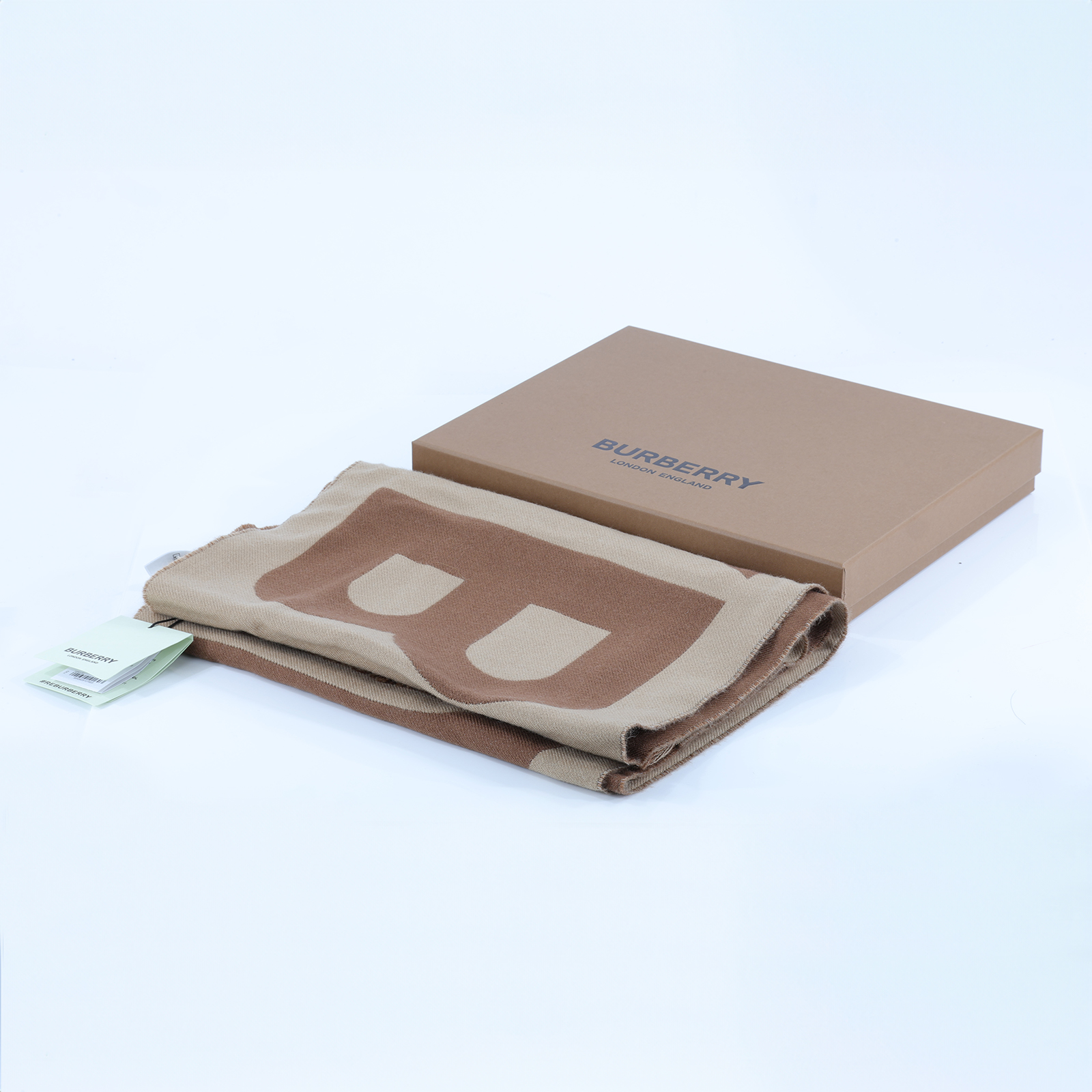 博柏利 BURBERRY LOGO 羊毛提花圍巾 Birch Brown 80571481 深咖拼淺咖LOGO圍巾 原廠盒子