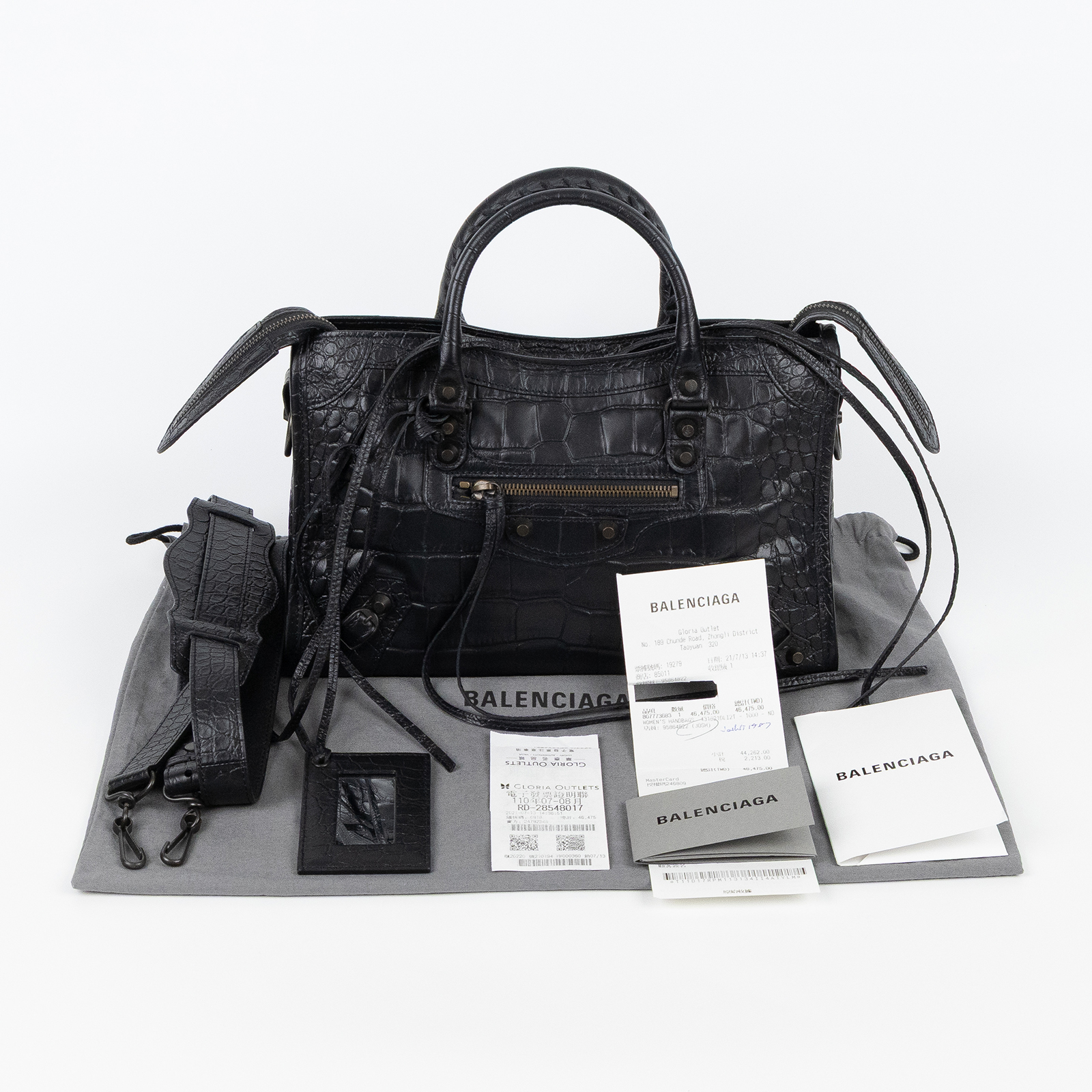 巴黎世家 BALENCIAGA CLassic City S 機車包 431621DLI2T 黑壓紋機車包 防塵袋/背帶2/鏡子/購買證明/發票