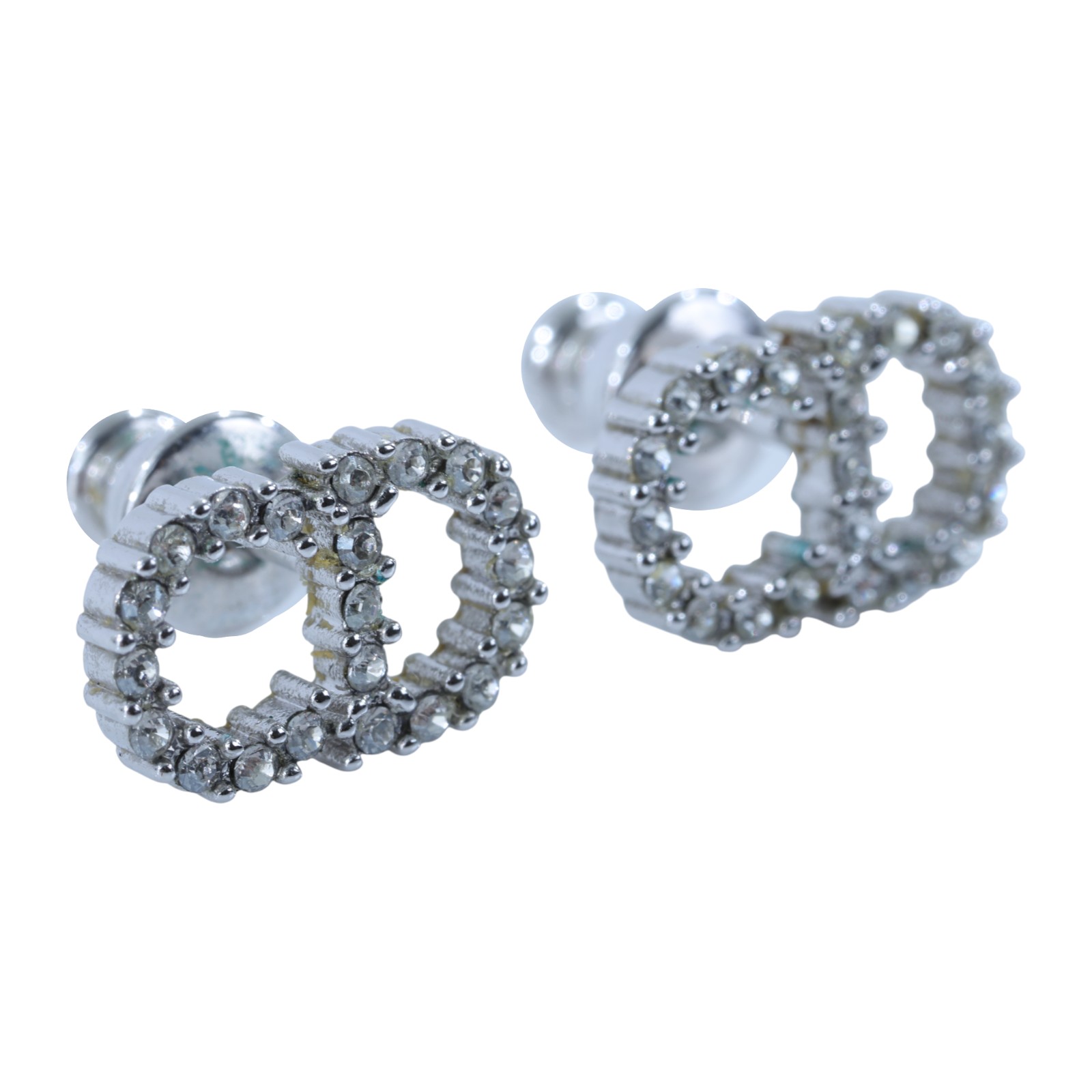 迪奧 CHRISTIAN DIOR Clair D Lune 耳釘 E1715CDLCY 銀色CD水鑽耳環 原廠盒子/防塵袋/購買證明影本