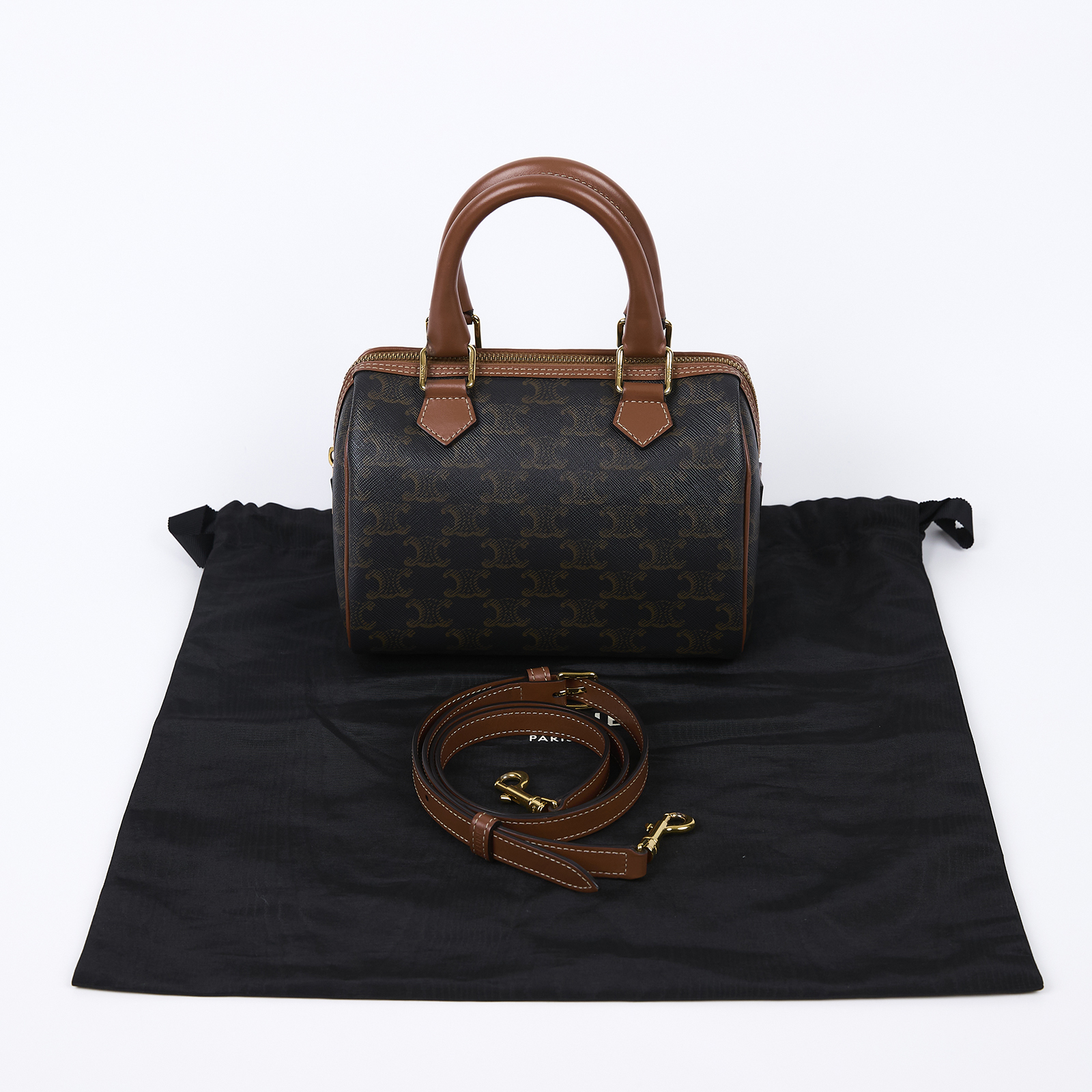 思琳 CELINE 標誌印花 波士頓包 小型 113772CAS 棕凱旋波士頓包 小號 防塵袋/背帶