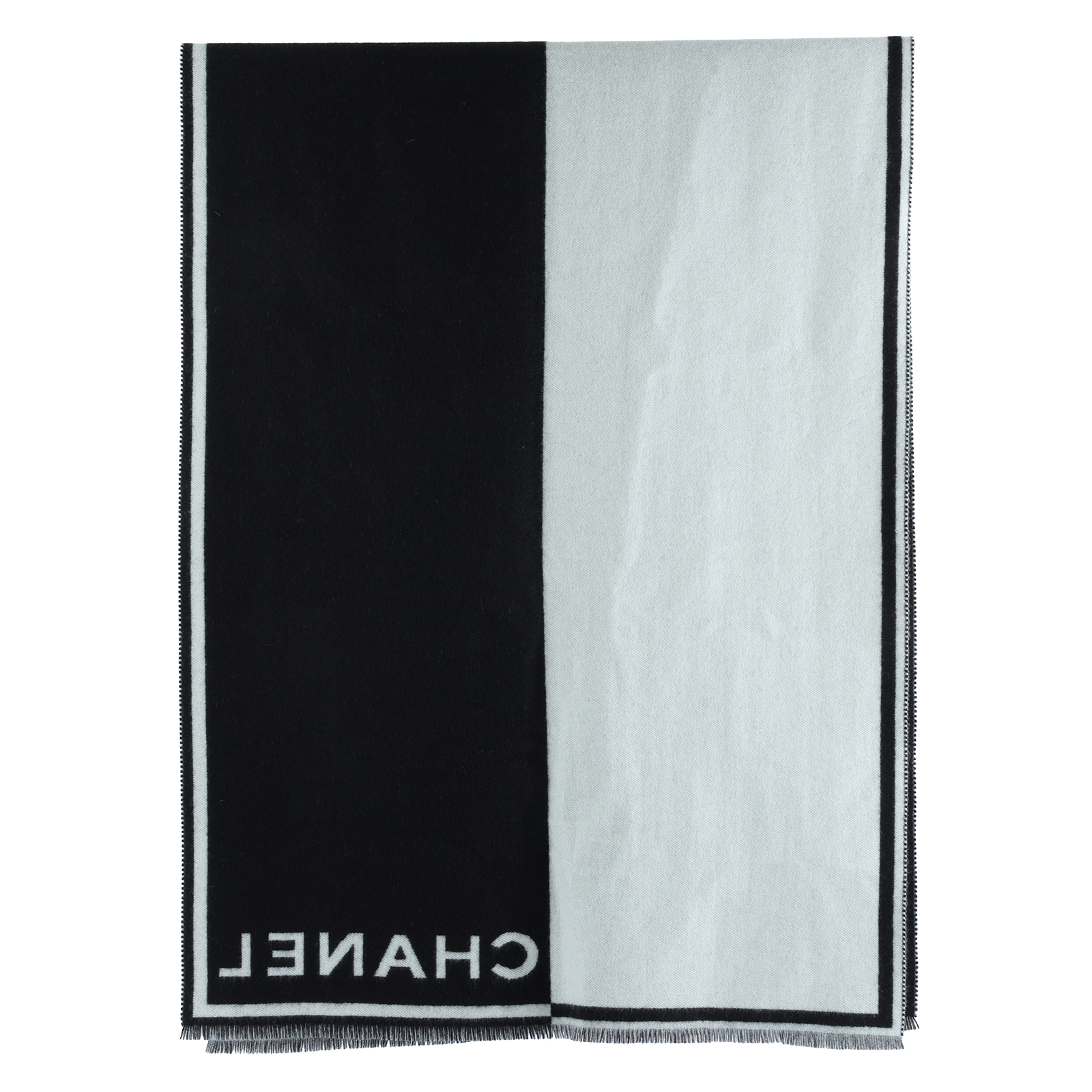 香奈兒 CHANEL 羊絨 圍巾  黑白喀什米爾圍巾 防塵袋