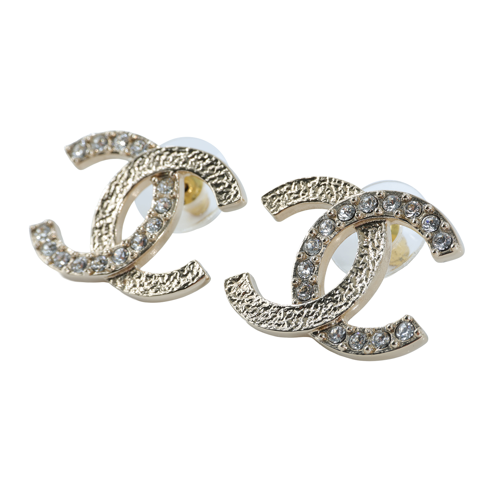 香奈兒 CHANEL CC LOGO 耳環 耳釘 ABA227ABA227/B23P 金色雙C水鑽耳環 原廠盒子/內襯/購買證明影本