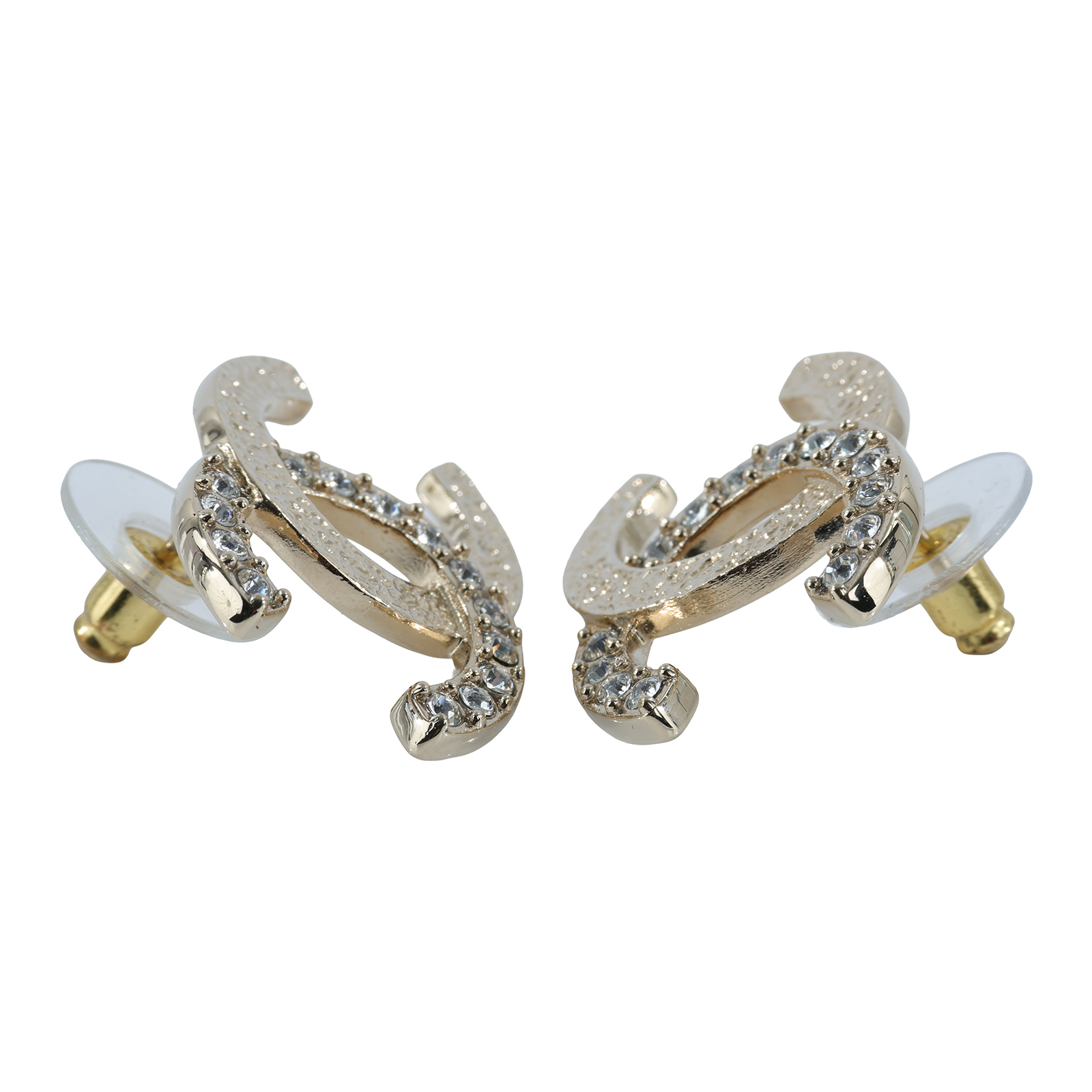 香奈兒 CHANEL CC LOGO 耳環 耳釘 ABA227ABA227/B23P 金色雙C水鑽耳環 原廠盒子/內襯/購買證明影本