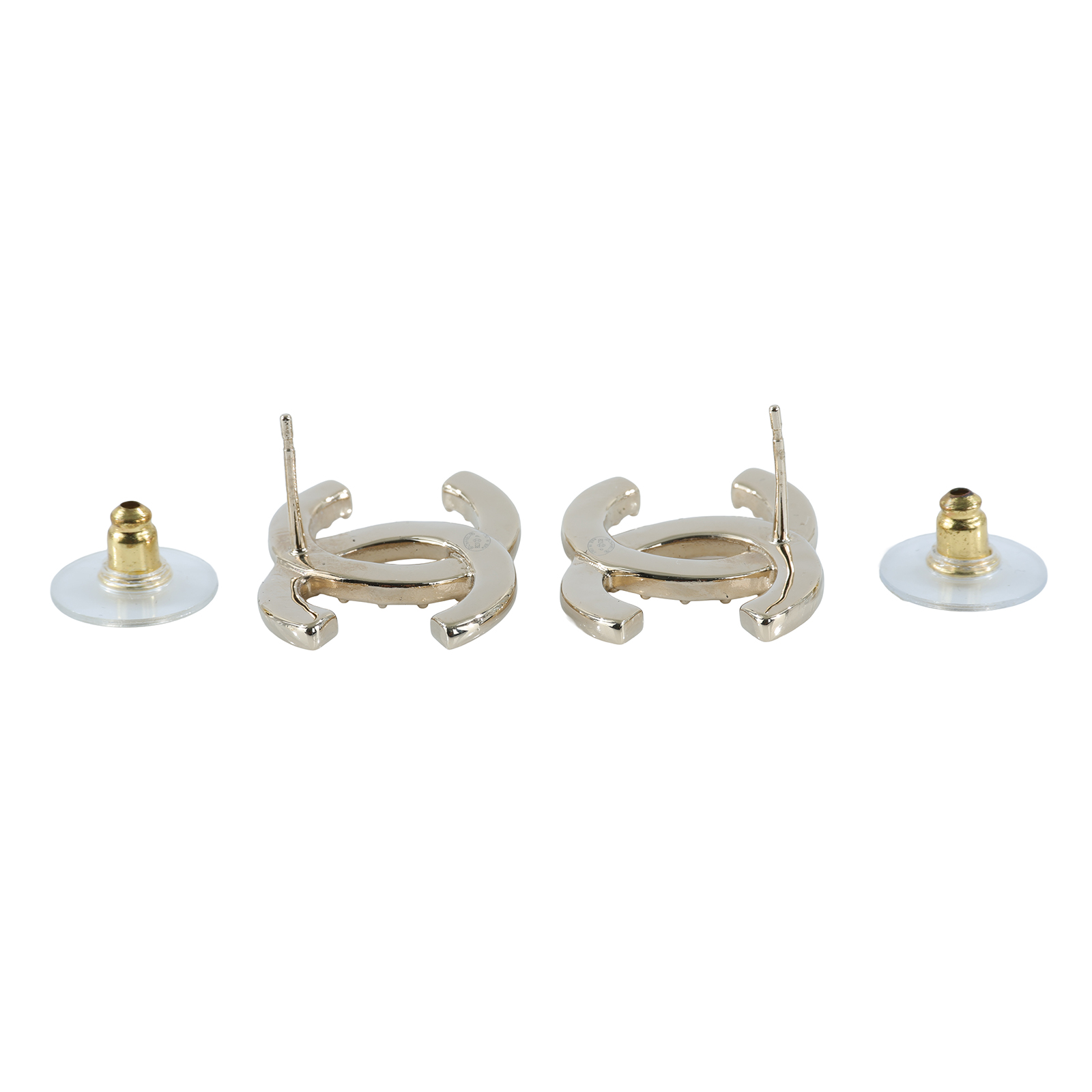 香奈兒 CHANEL CC LOGO 耳環 耳釘 ABA227ABA227/B23P 金色雙C水鑽耳環 原廠盒子/內襯/購買證明影本