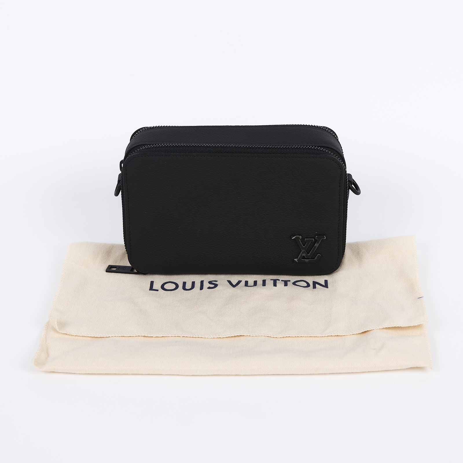 路易威登 LOUIS VUITTON Alpha 隨身錢包 小牛皮 黑色 M59161 晶片款 黑皮革Alpha側背包 防塵袋/背帶