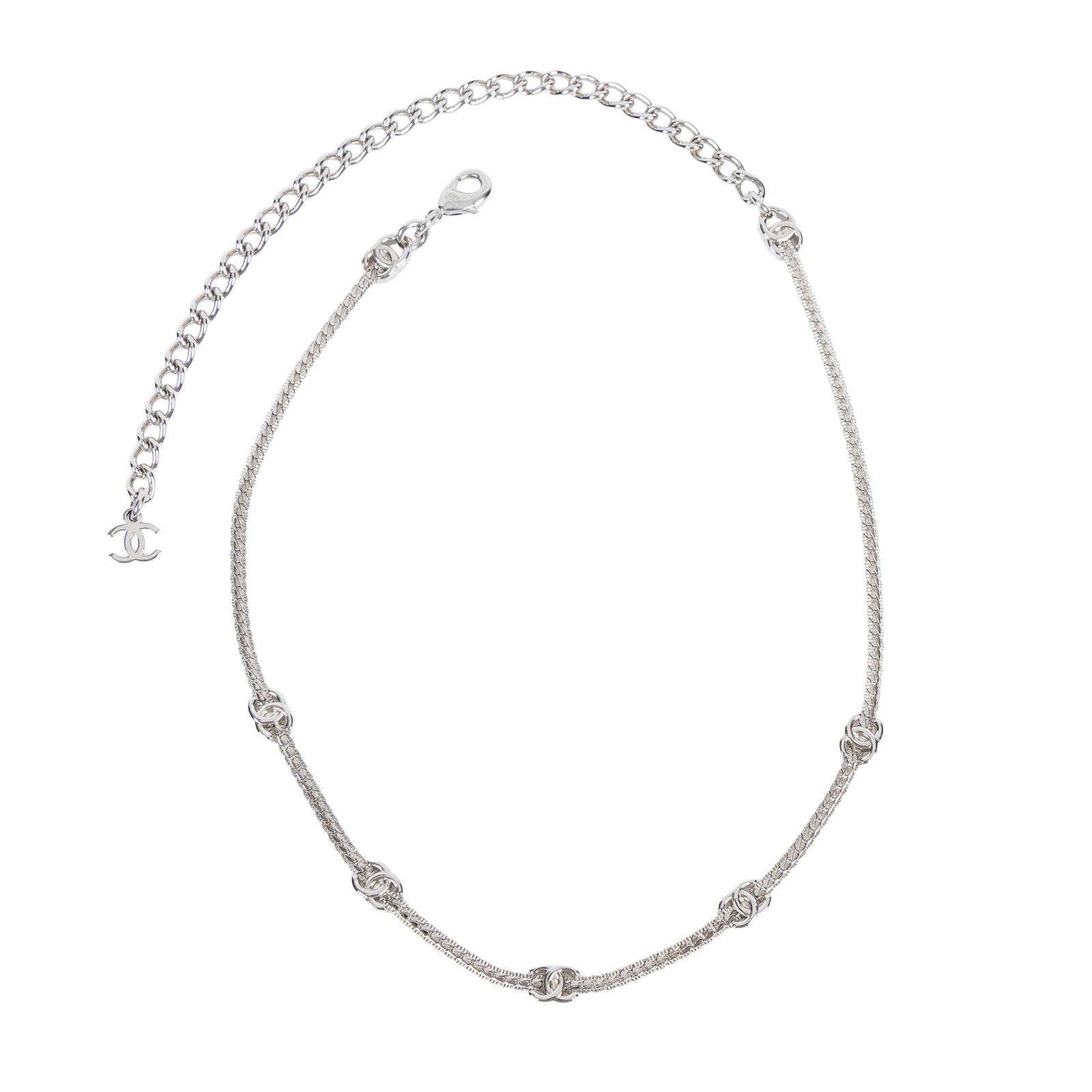 香奈兒 CHANEL CC LOGO 項鍊 A25 V 銀色雙C項鍊 原廠盒子/內襯