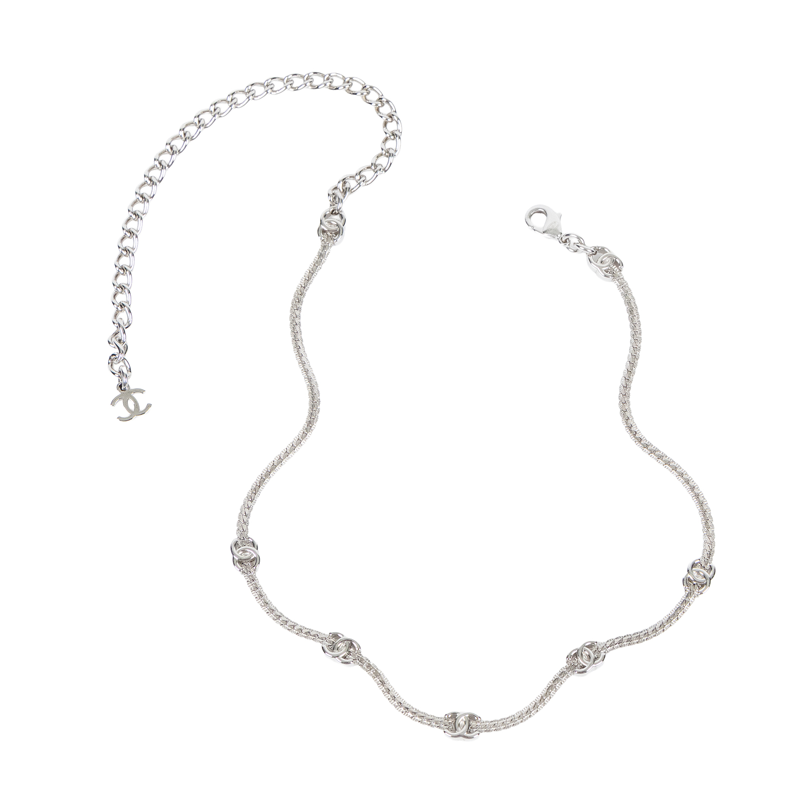 香奈兒 CHANEL CC LOGO 項鍊 A25 V 銀色雙C項鍊 原廠盒子/內襯