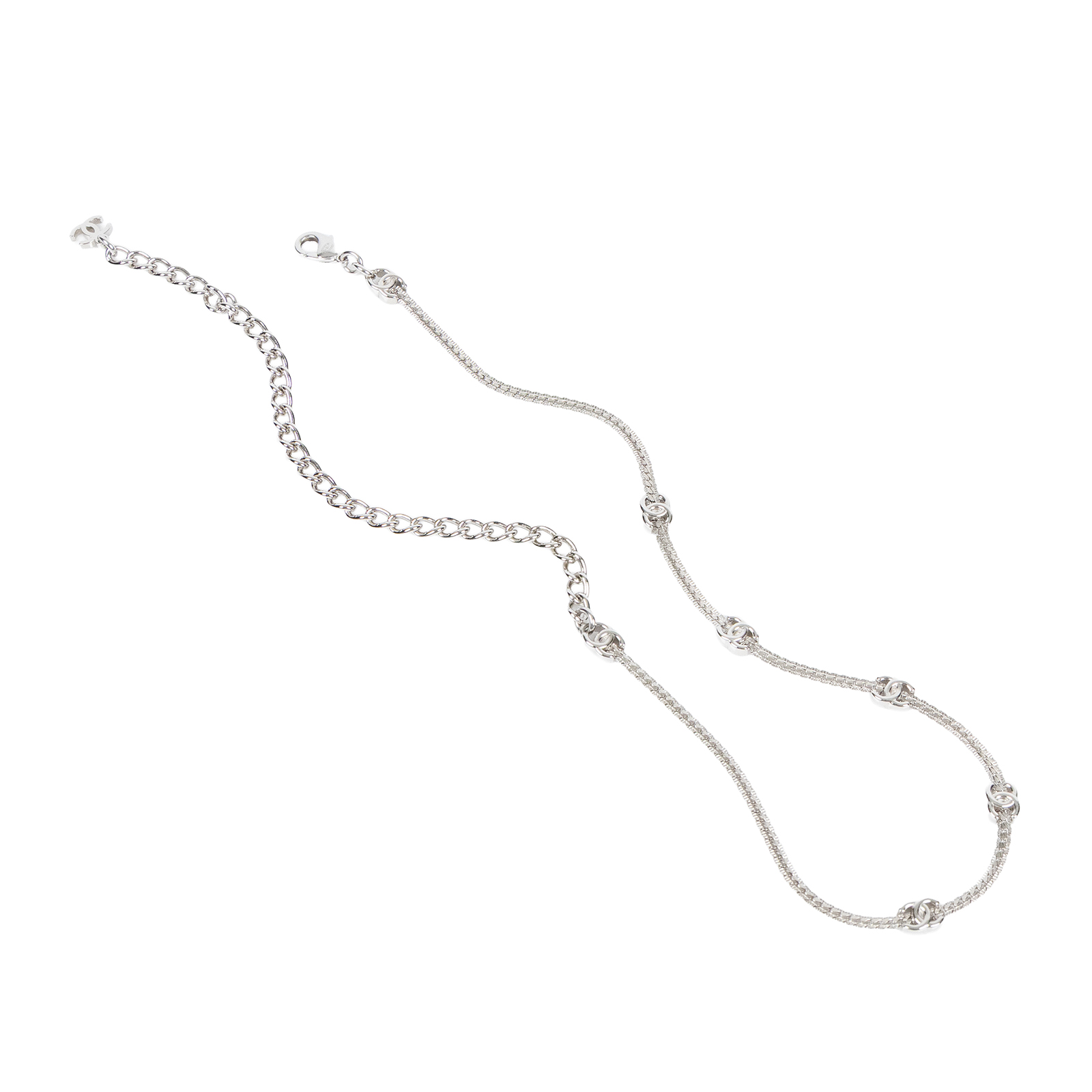 香奈兒 CHANEL CC LOGO 項鍊 A25 V 銀色雙C項鍊 原廠盒子/內襯