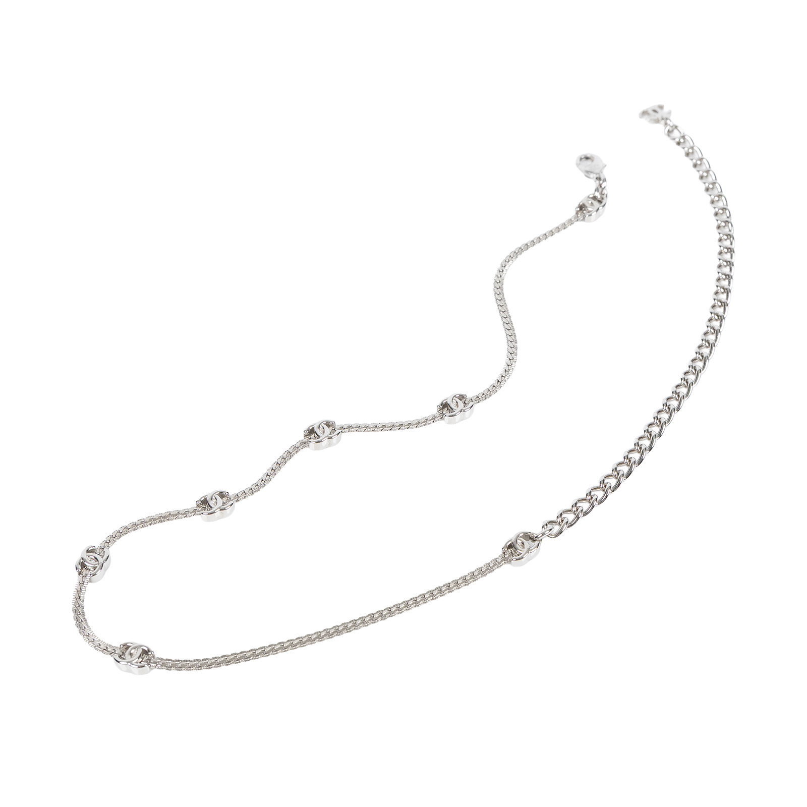 香奈兒 CHANEL CC LOGO 項鍊 A25 V 銀色雙C項鍊 原廠盒子/內襯