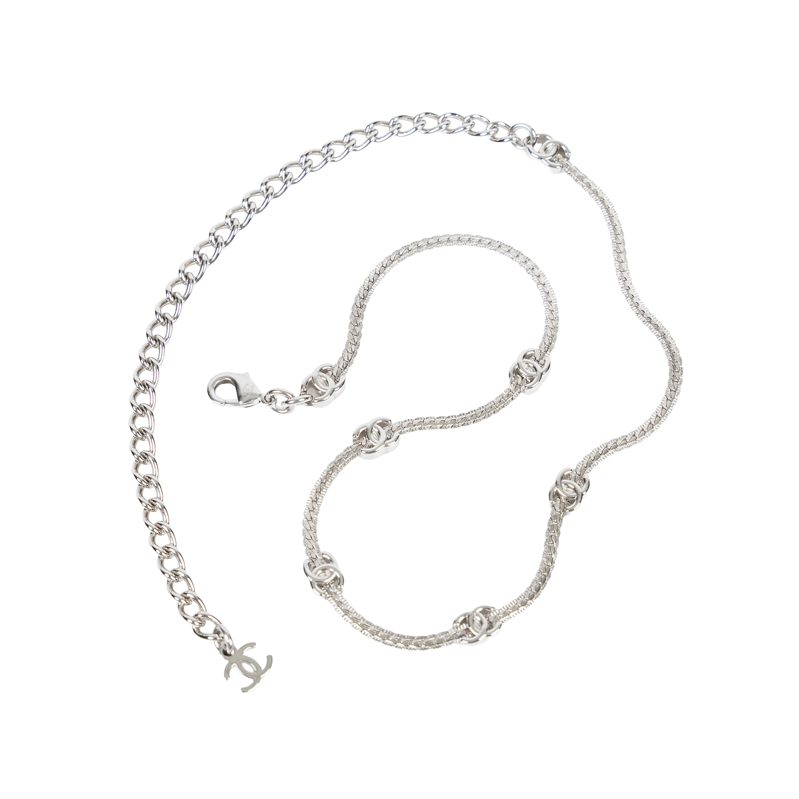 香奈兒 CHANEL CC LOGO 項鍊 A25 V 銀色雙C項鍊 原廠盒子/內襯