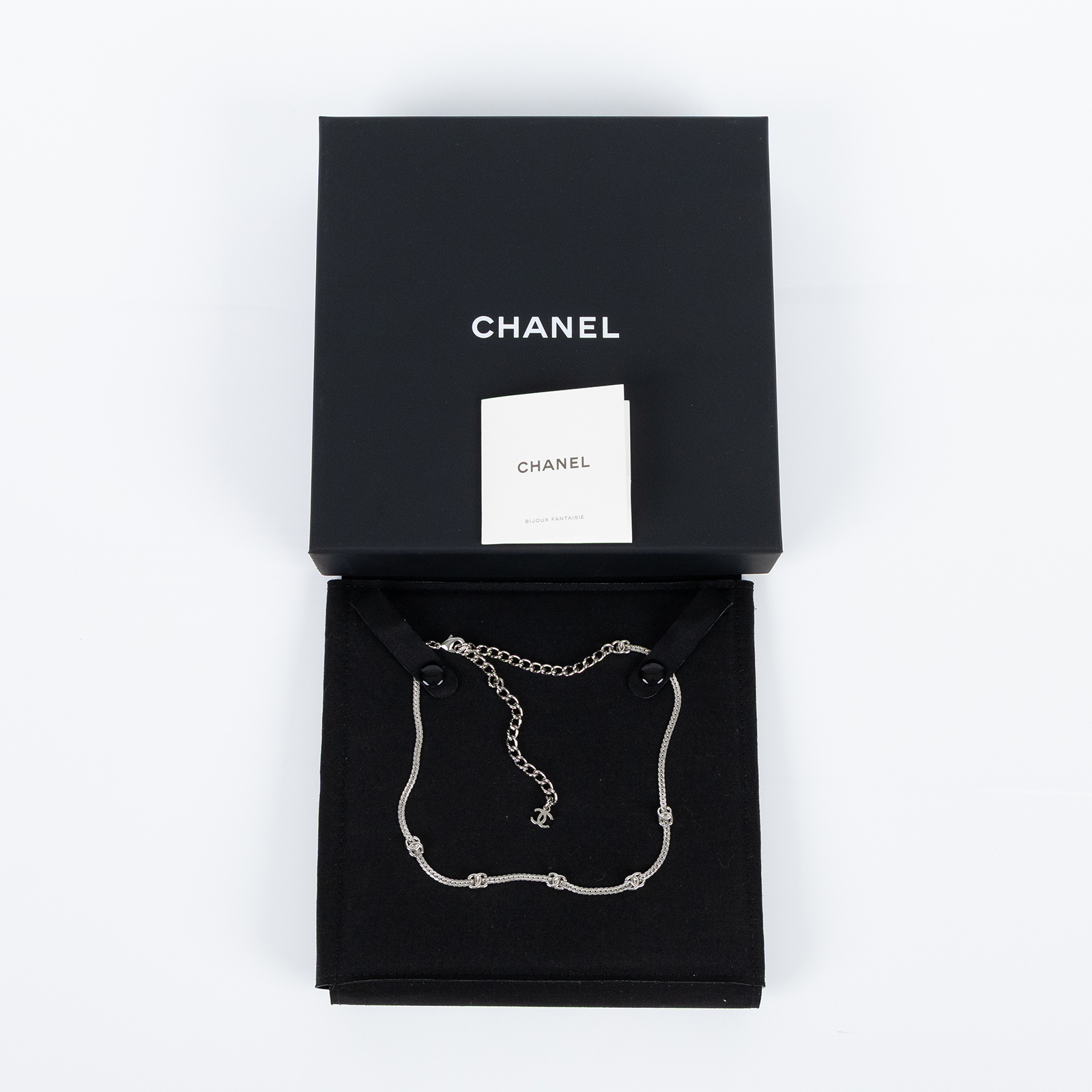 香奈兒 CHANEL CC LOGO 項鍊 A25 V 銀色雙C項鍊 原廠盒子/內襯