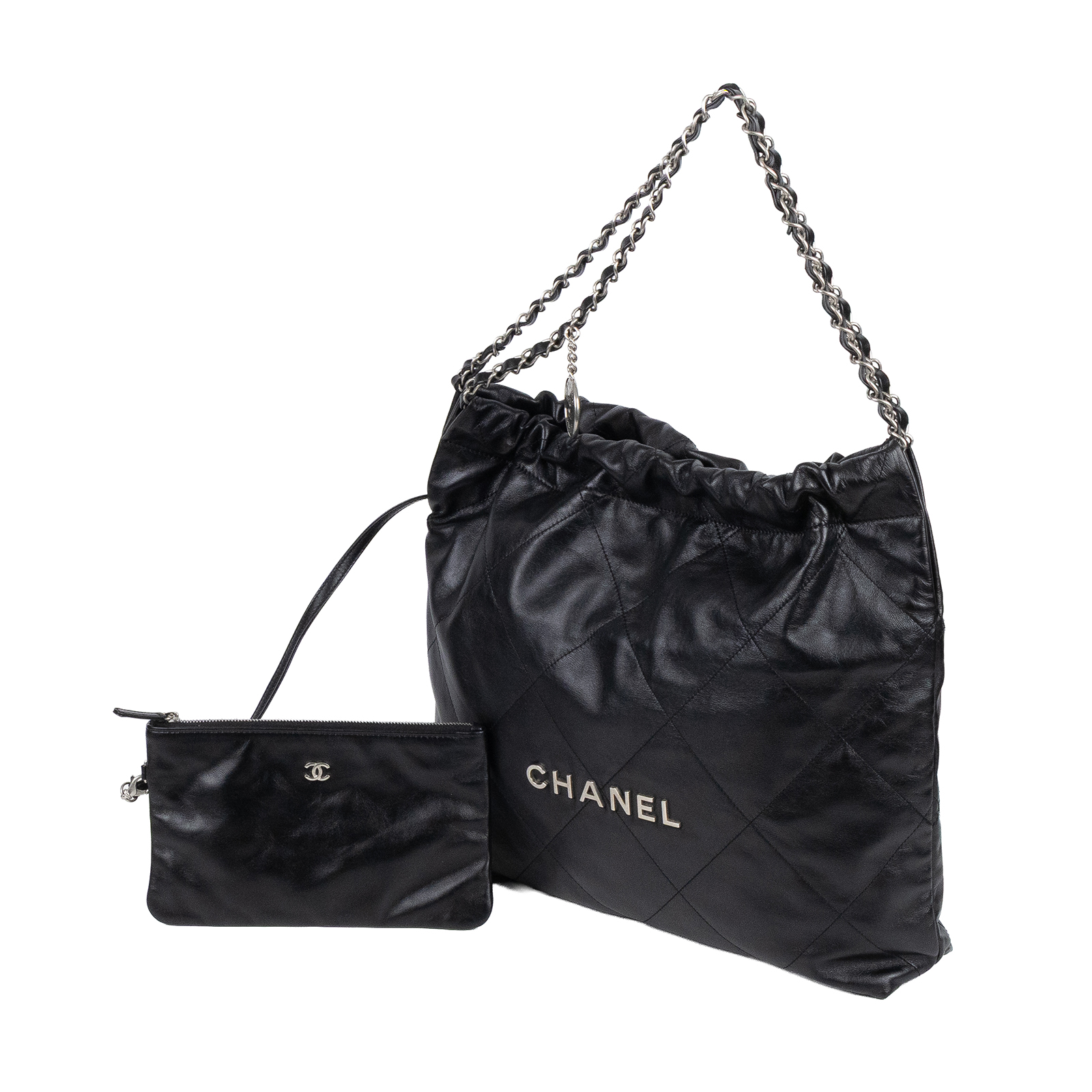 香奈兒 CHANEL 22 中型 束口包 AS3261 B08872 晶片款 黑銀22BAG 中號 防塵袋/內袋/購買證明
