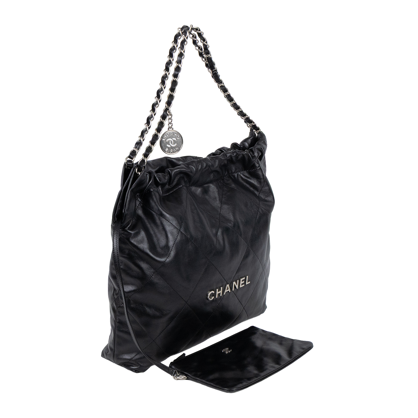 香奈兒 CHANEL 22 中型 束口包 AS3261 B08872 晶片款 黑銀22BAG 中號 防塵袋/內袋/購買證明