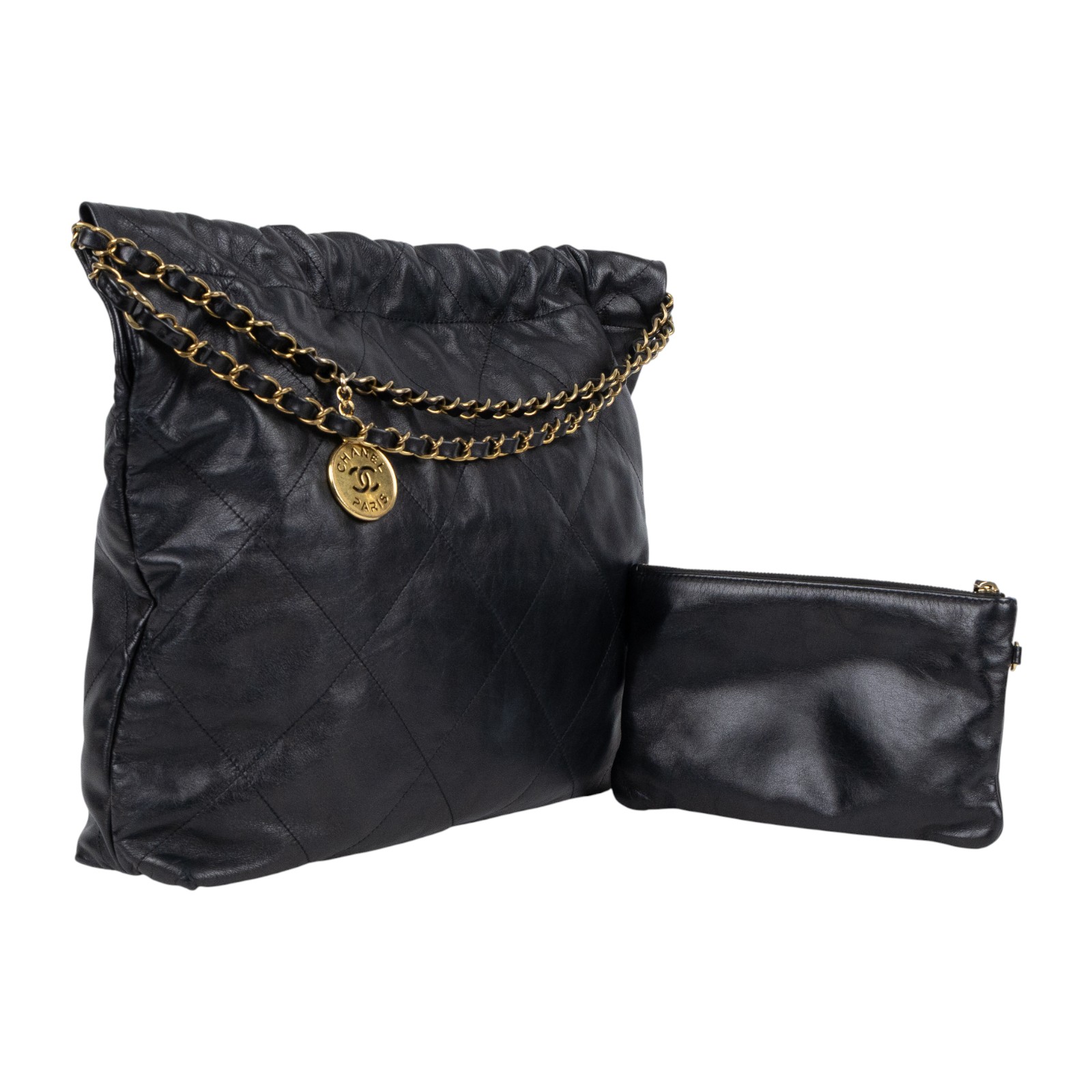 香奈兒 CHANEL 22 中型 束口包 AS3261 晶片款 黑金22包中號 內袋