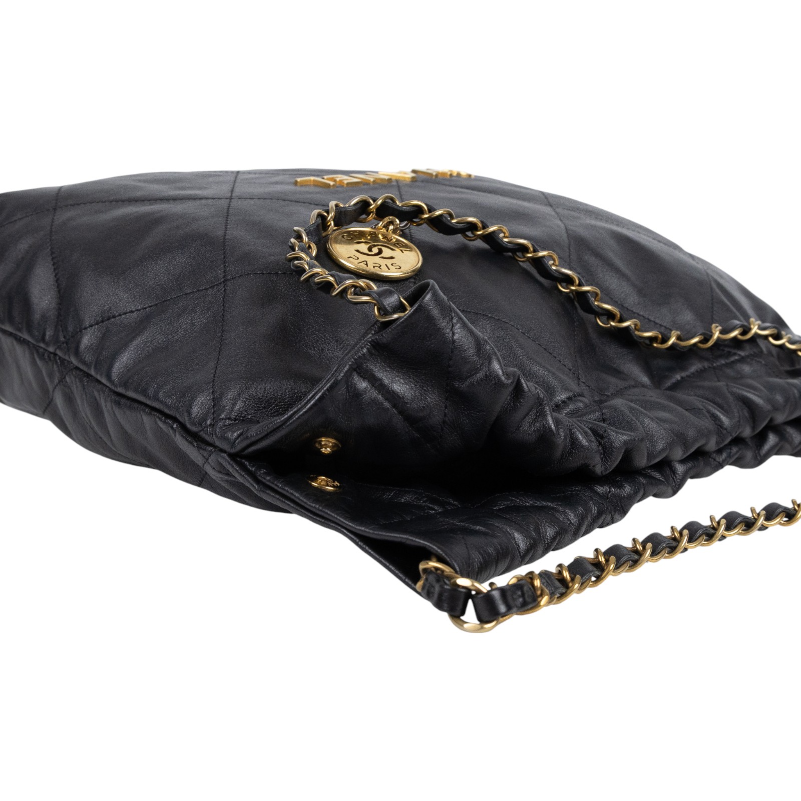 香奈兒 CHANEL 22 中型 束口包 AS3261 晶片款 黑金22包中號 內袋