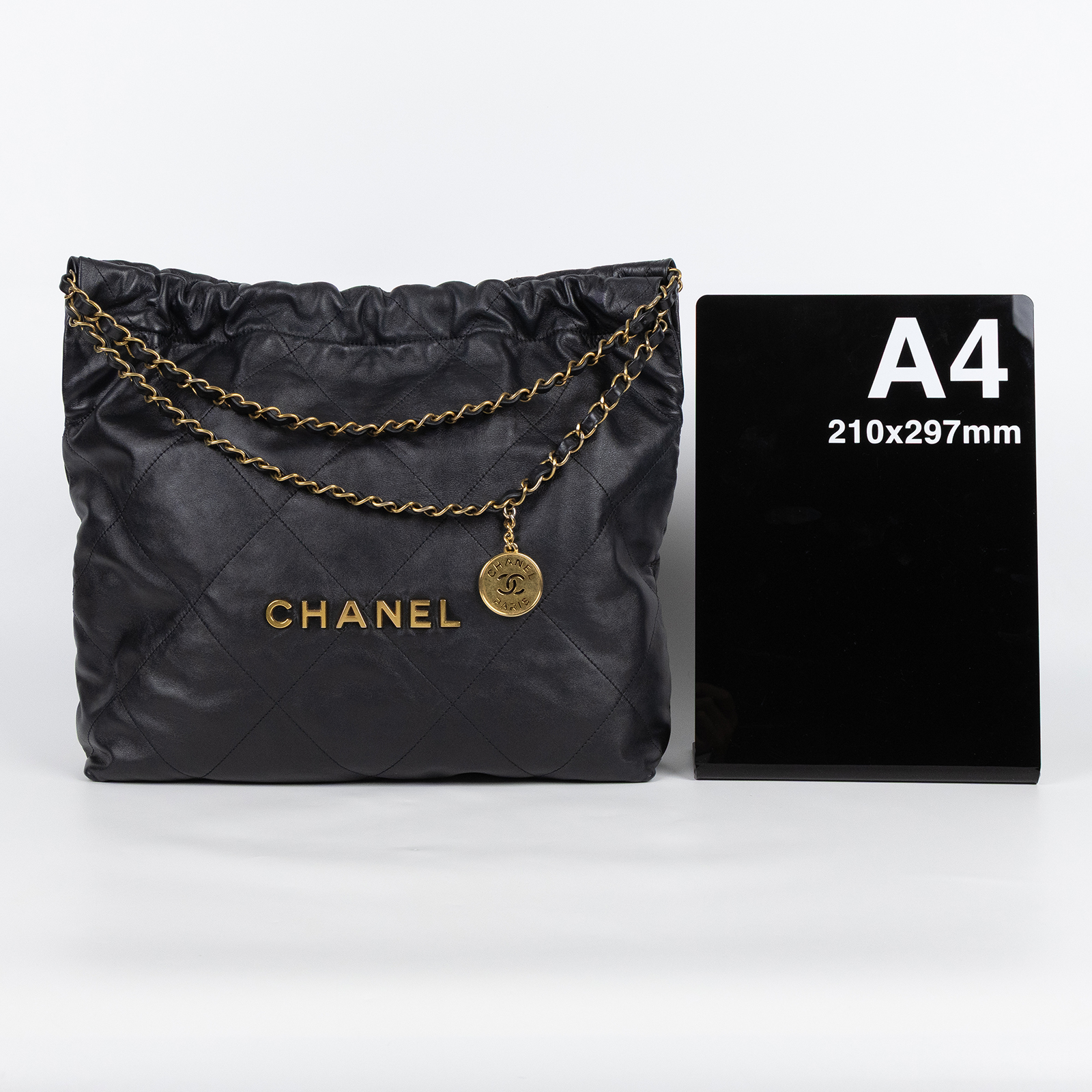 香奈兒 CHANEL 22 中型 束口包 AS3261 晶片款 黑金22包中號 內袋