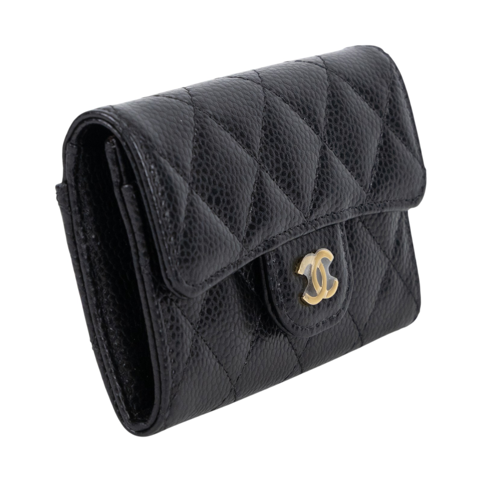 香奈兒 CHANEL 經典口蓋卡片夾 AP0214 晶片款 黑金荔枝牛單層卡包 原廠盒子/防塵袋