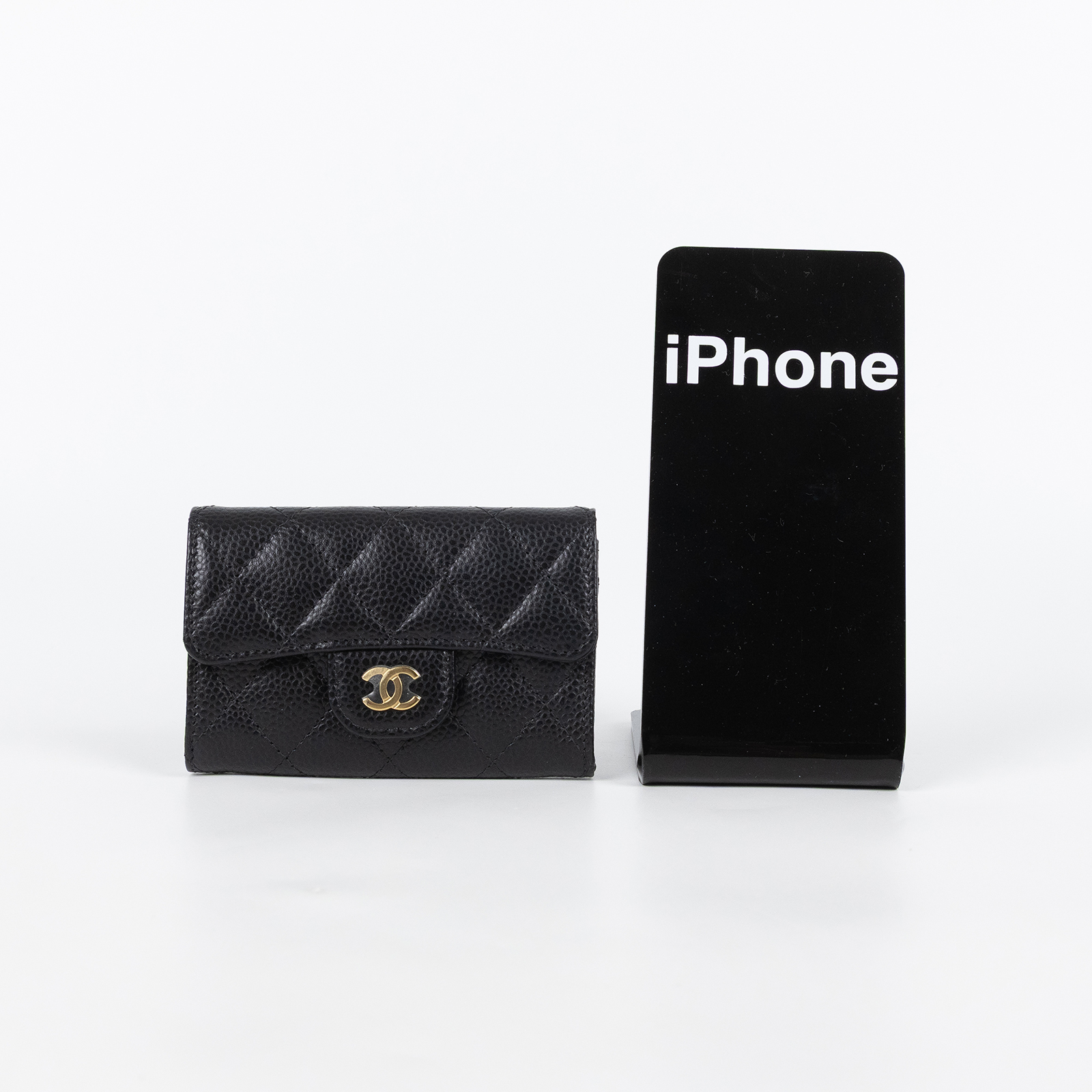 香奈兒 CHANEL 經典口蓋卡片夾 AP0214 晶片款 黑金荔枝牛單層卡包 原廠盒子/防塵袋