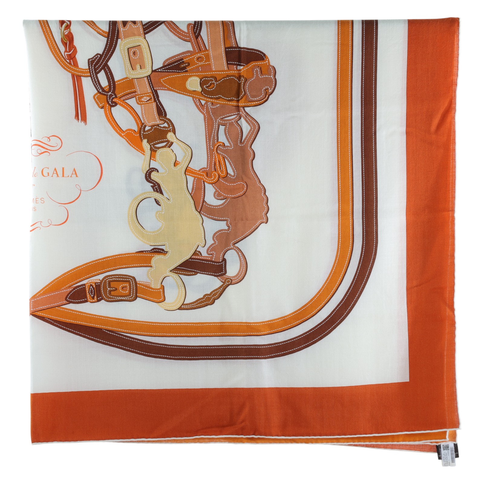 愛馬仕 Hermes Twilly 圍巾 140   橘白底馬鞍喀什米爾圍巾140140 原廠盒子