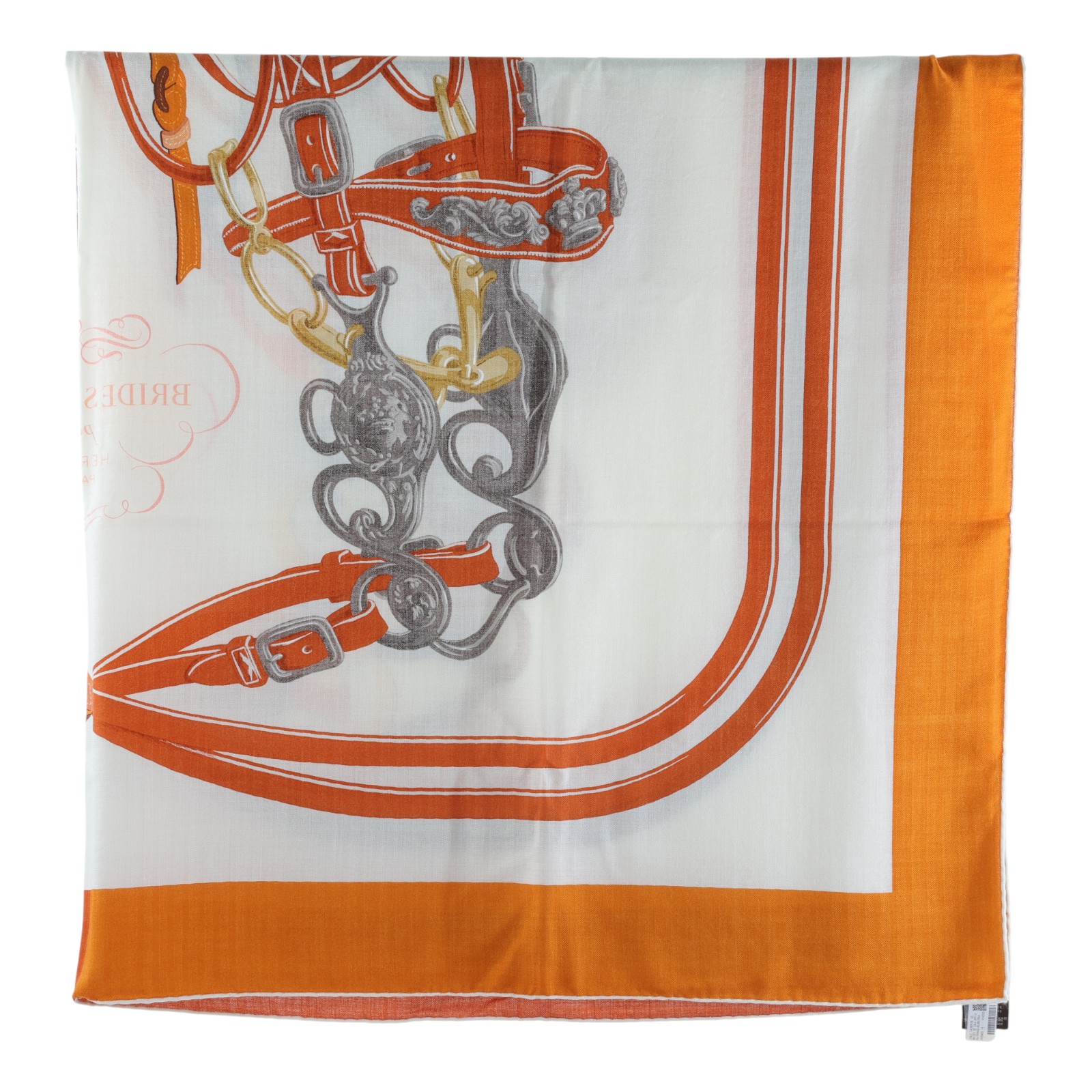 愛馬仕 Hermes Twilly 圍巾 140   橘白底馬鞍喀什米爾圍巾140140 原廠盒子