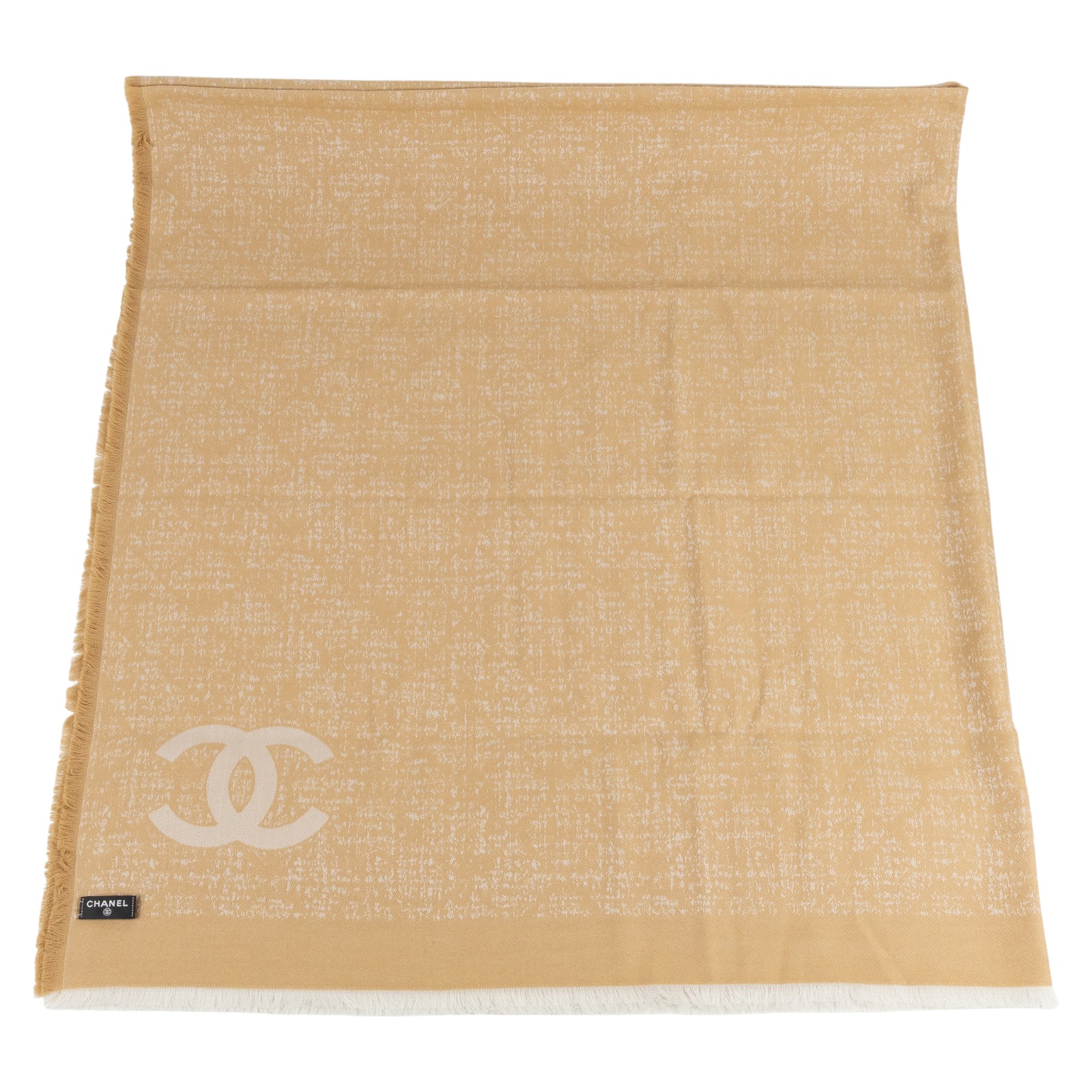 香奈兒 CHANEL CC LOGO 羊絨 披肩  奶茶雙C流蘇圍巾 原廠盒子