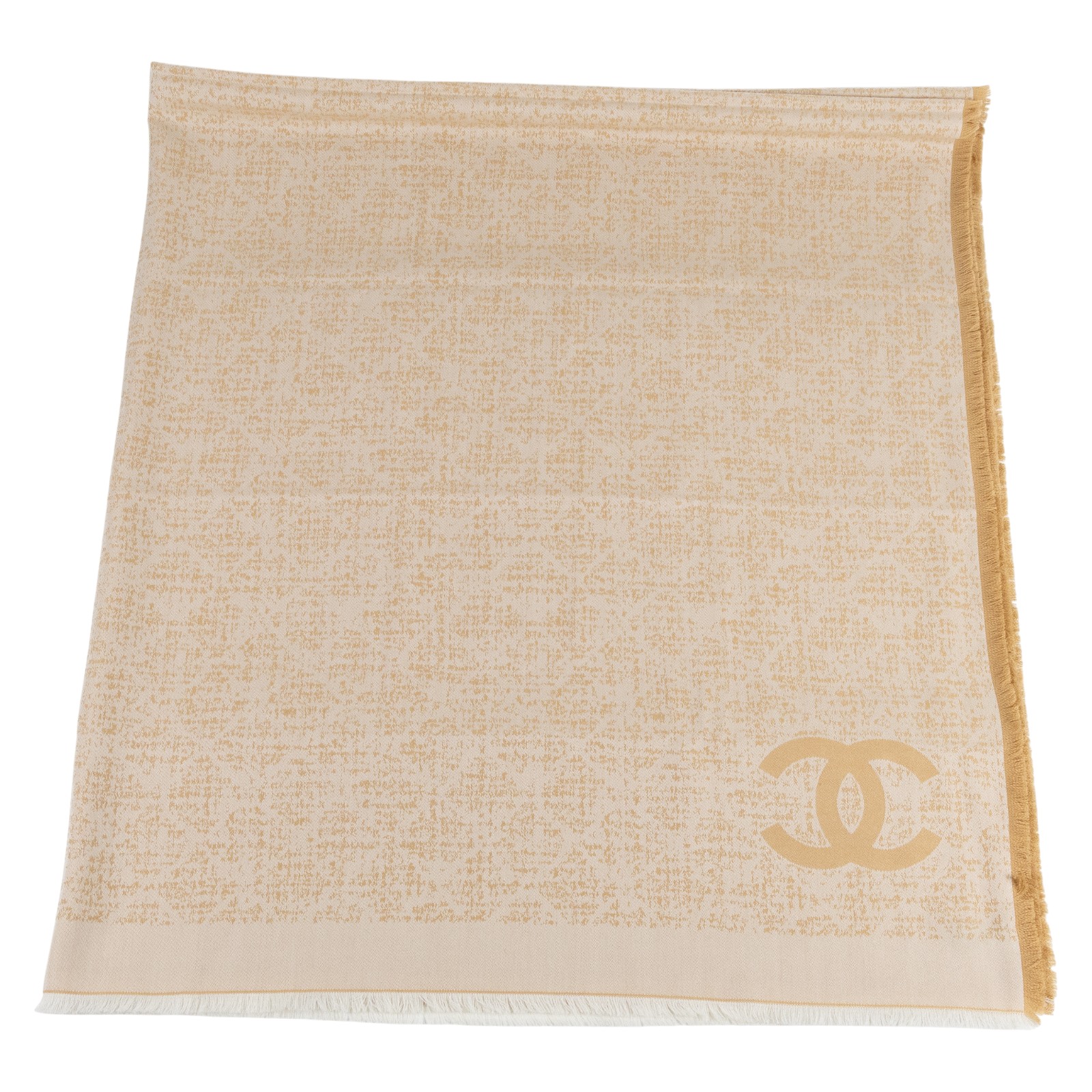 香奈兒 CHANEL CC LOGO 羊絨 披肩  奶茶雙C流蘇圍巾 原廠盒子
