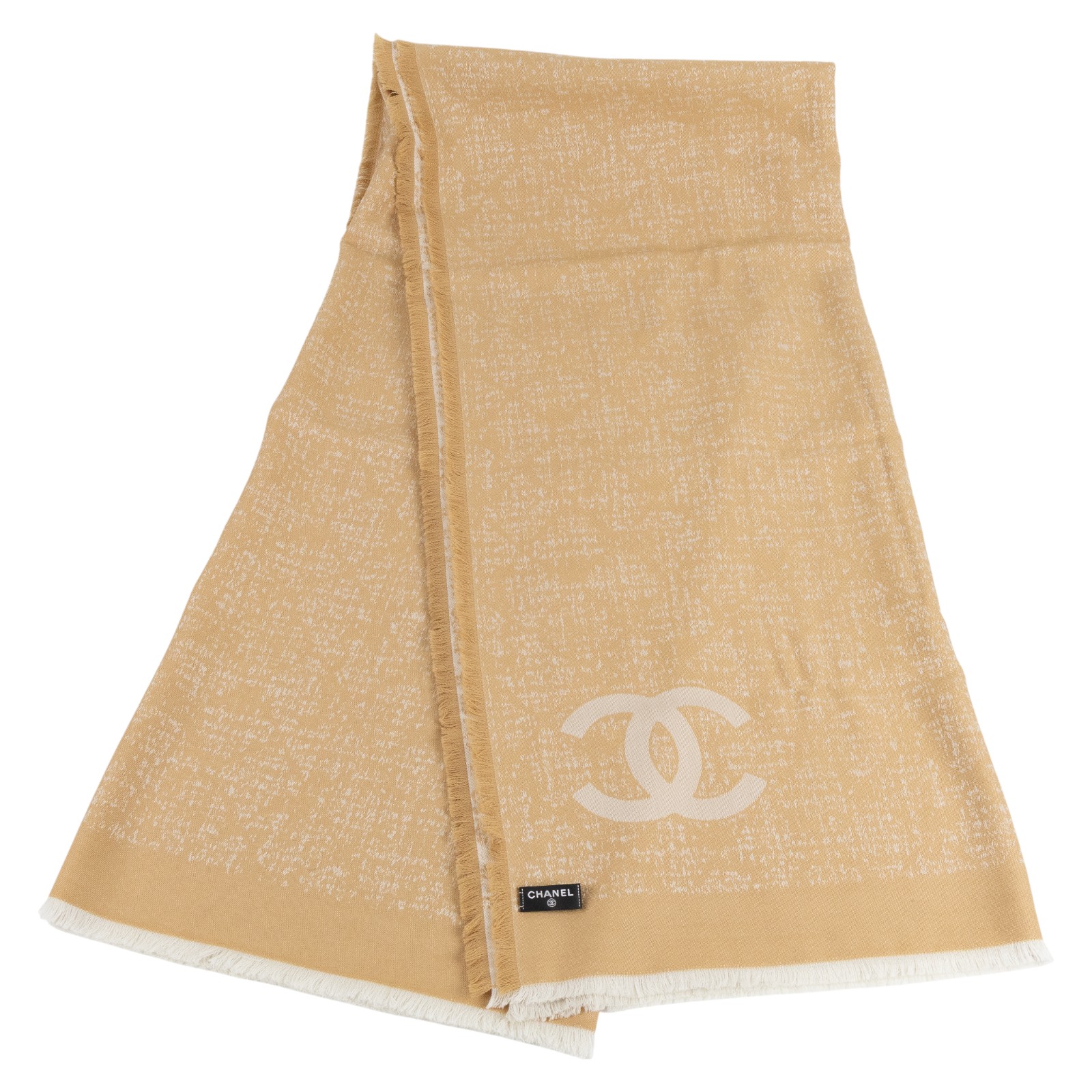 香奈兒 CHANEL CC LOGO 羊絨 披肩  奶茶雙C流蘇圍巾 原廠盒子