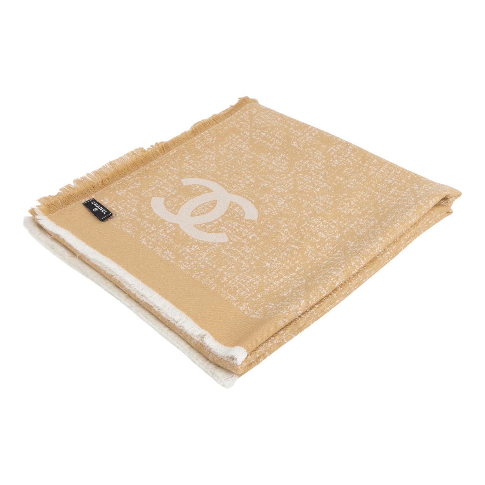 香奈兒 CHANEL CC LOGO 羊絨 披肩  奶茶雙C流蘇圍巾 原廠盒子
