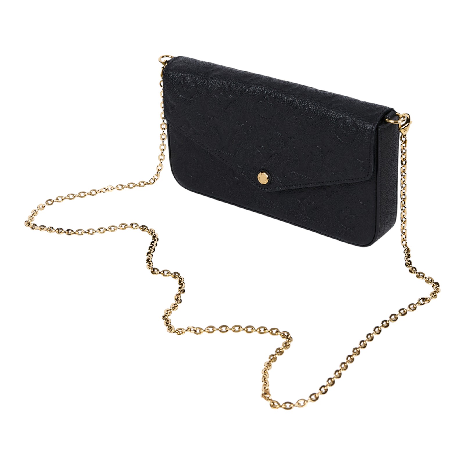 路易威登 LOUIS VUITTON Félicie Pochette 經典壓花皮格 WOC 翻蓋 斜背 鍊帶 肩背包 黑色 M64064  原廠盒子/防塵袋/背帶/內袋2/購買證明影本