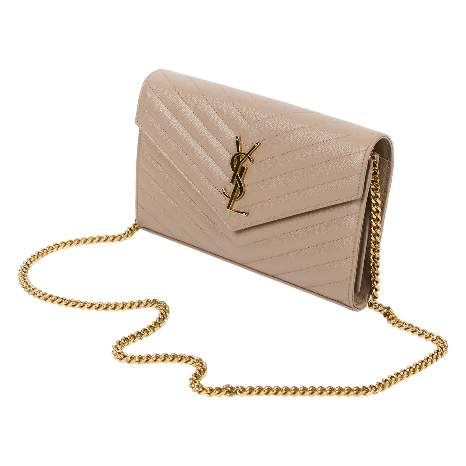 聖羅蘭 YSL SAINT LAURENT Cassandre 經典粒面皮革 鏈條 錢包 金色五金 377828BOW01  原廠盒子/防塵袋