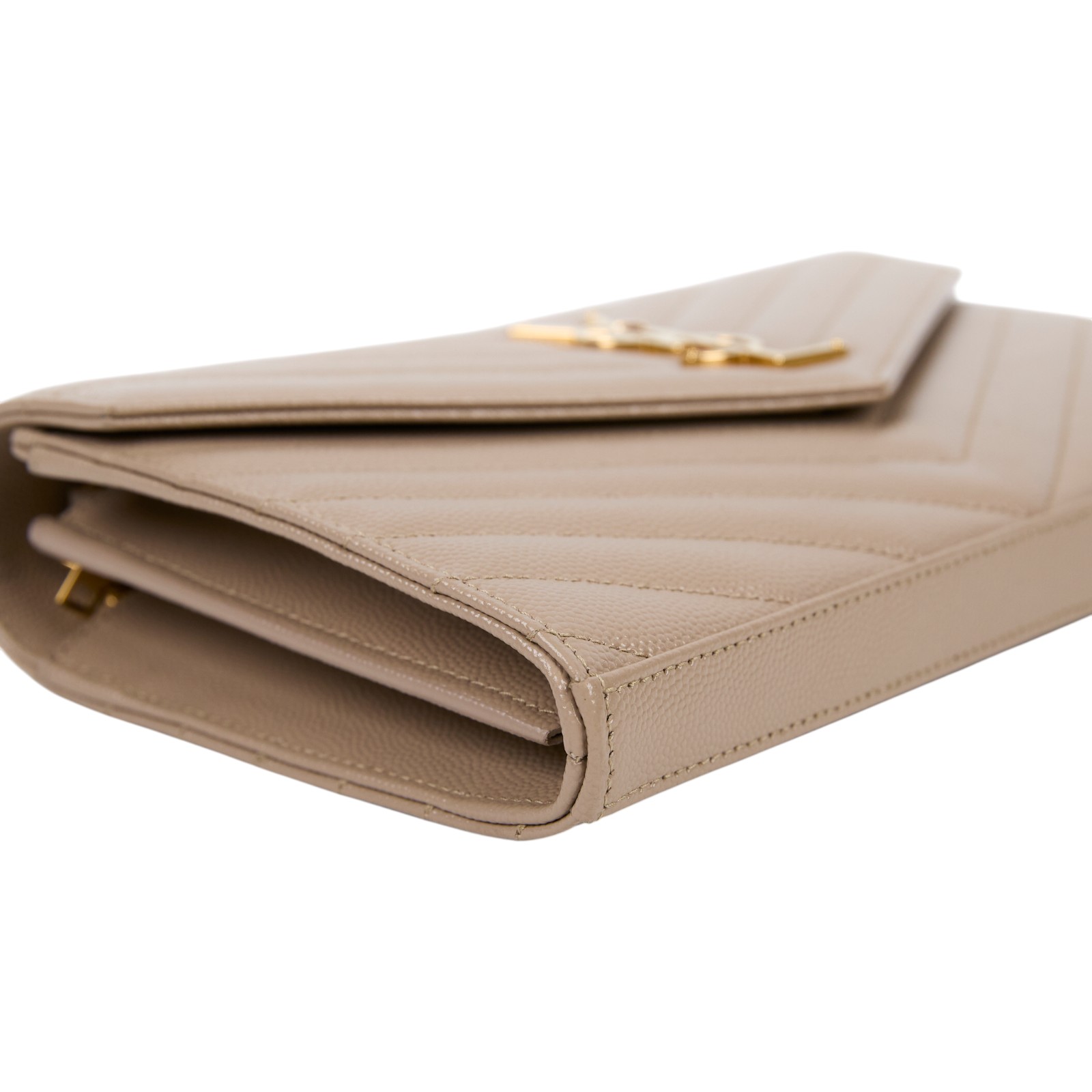 聖羅蘭 YSL SAINT LAURENT Cassandre 經典粒面皮革 鏈條 錢包 金色五金 377828BOW01  原廠盒子/防塵袋