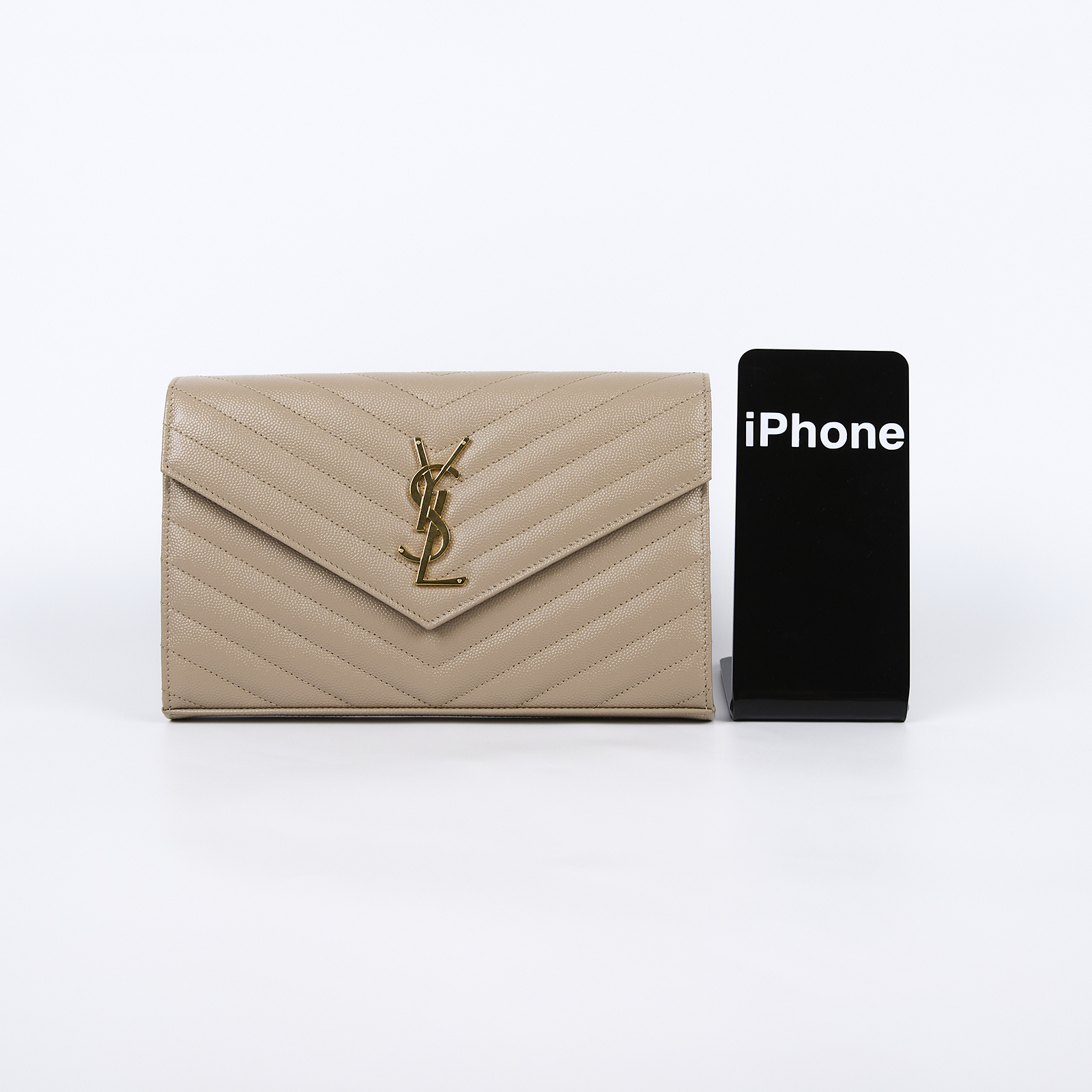 聖羅蘭 YSL SAINT LAURENT Cassandre 經典粒面皮革 鏈條 錢包 金色五金 377828BOW01  原廠盒子/防塵袋