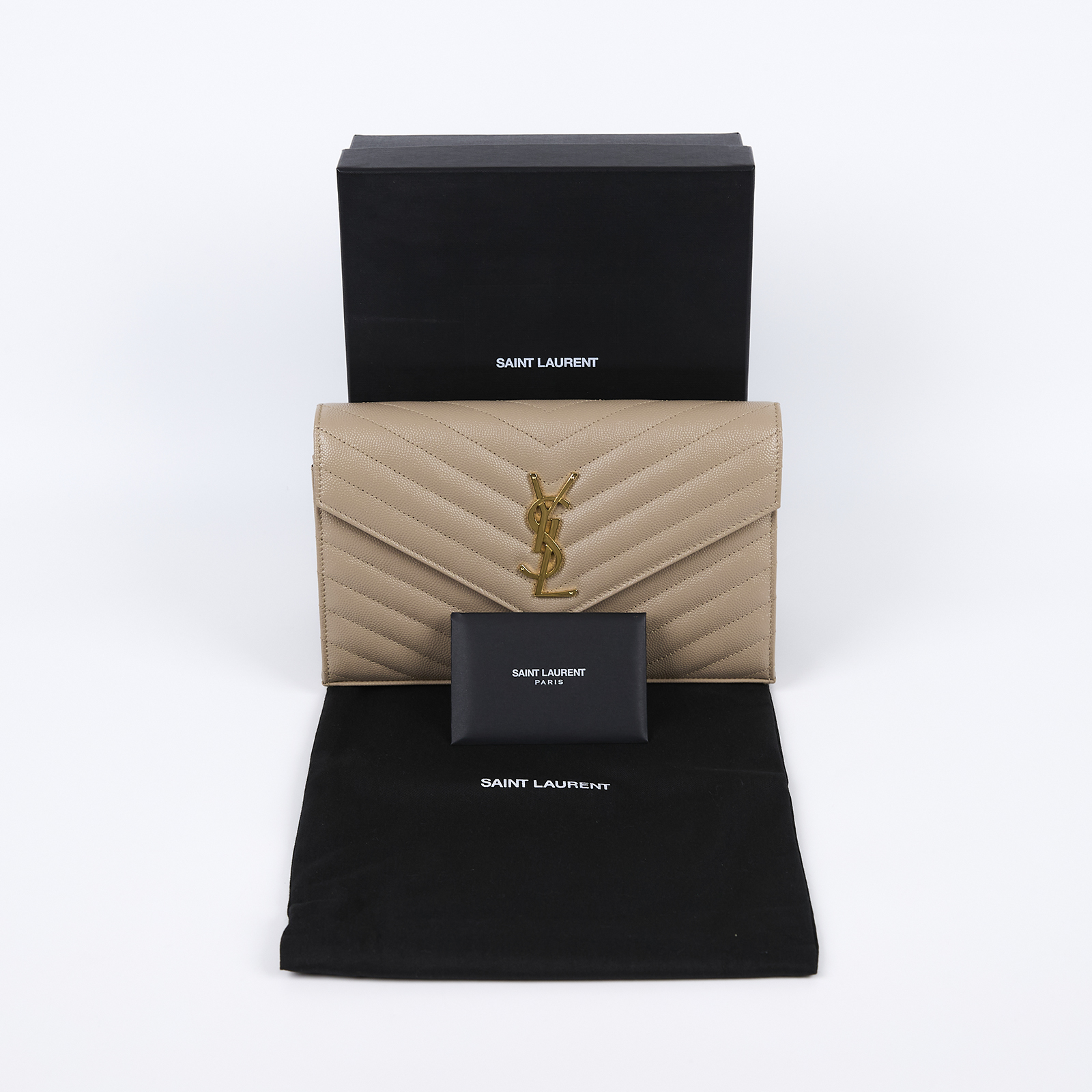 聖羅蘭 YSL SAINT LAURENT Cassandre 經典粒面皮革 鏈條 錢包 金色五金 377828BOW01  原廠盒子/防塵袋