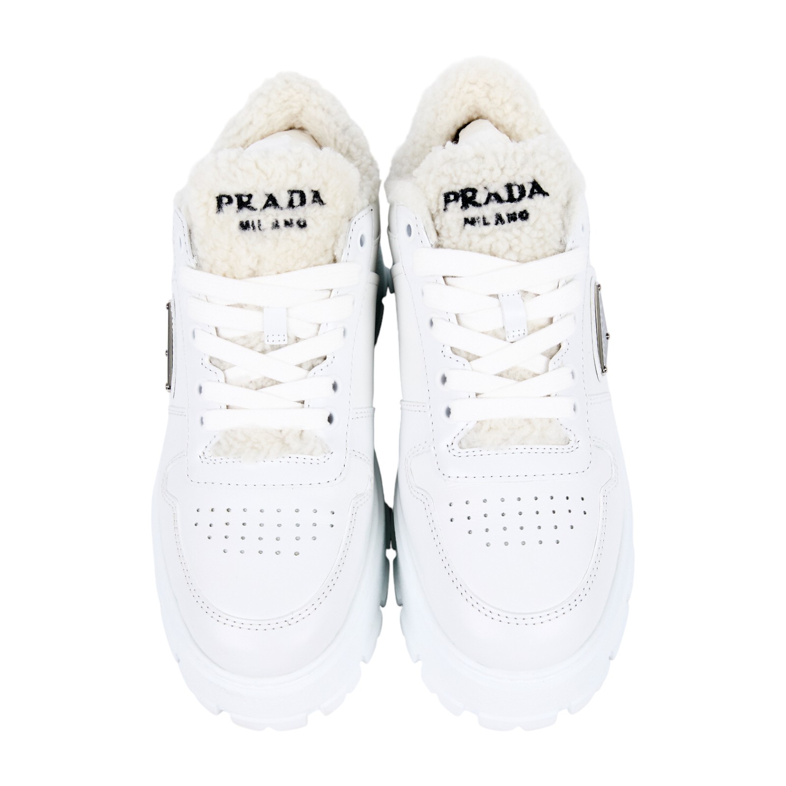 普拉達 PRADA 運動鞋 1E947M_3LEN_38 白絨毛內裡厚底鞋#38 原廠盒子/防塵袋