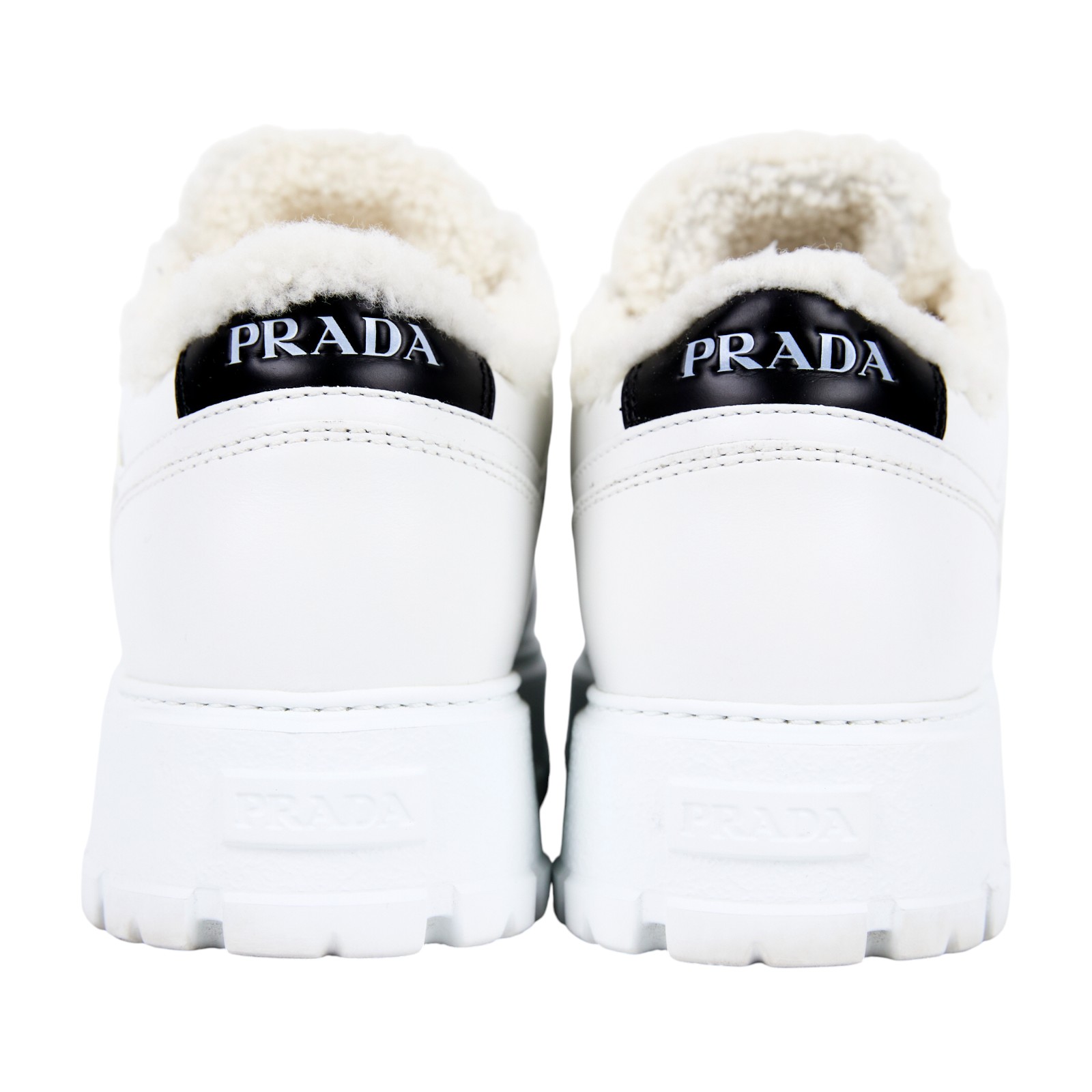 普拉達 PRADA 運動鞋 1E947M_3LEN_38 白絨毛內裡厚底鞋#38 原廠盒子/防塵袋
