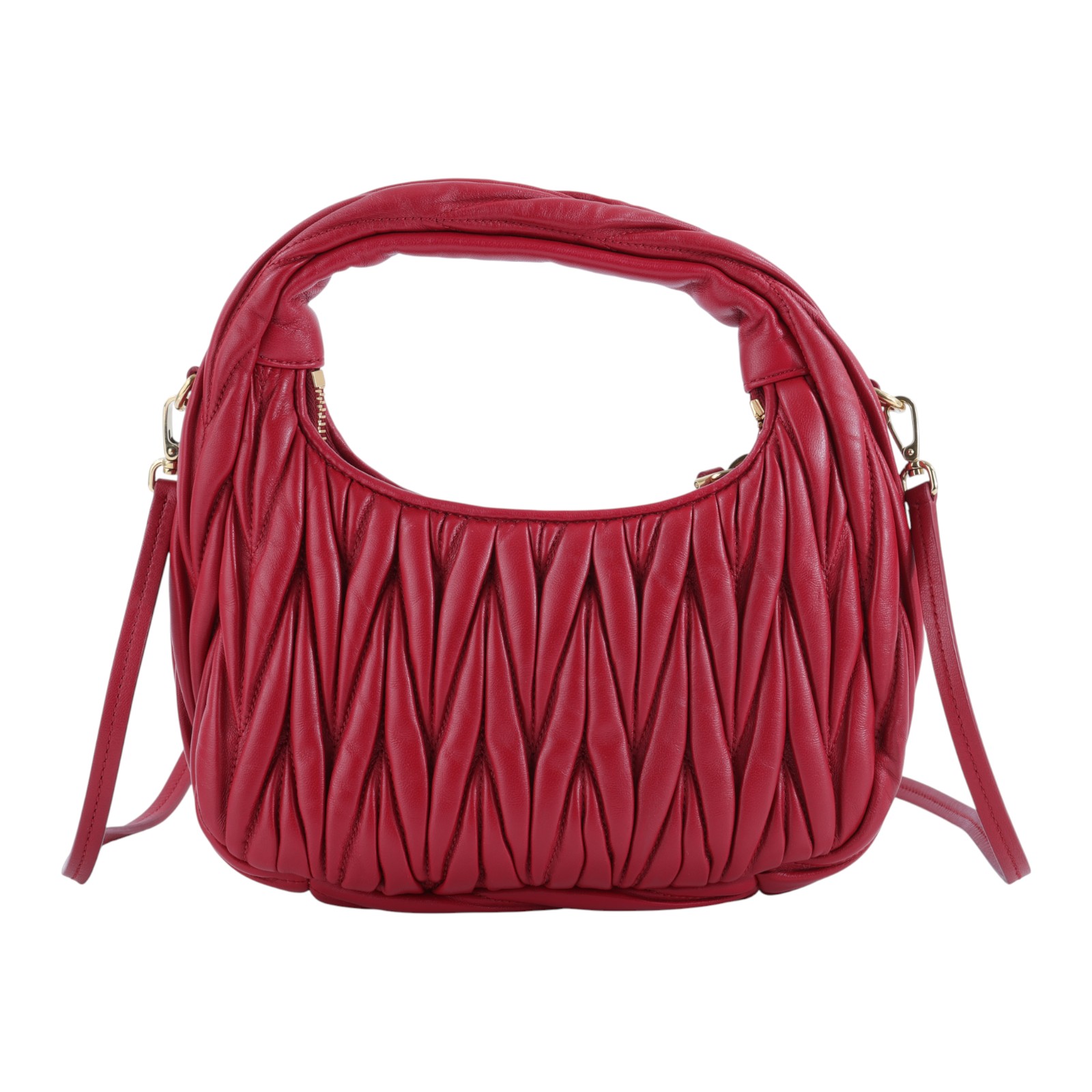 繆繆 MIU MIU Wander Matelasse 納帕皮革半月形手袋 5BC125_AN88 紅金抓皺半月包 防塵袋/背帶/購買證明