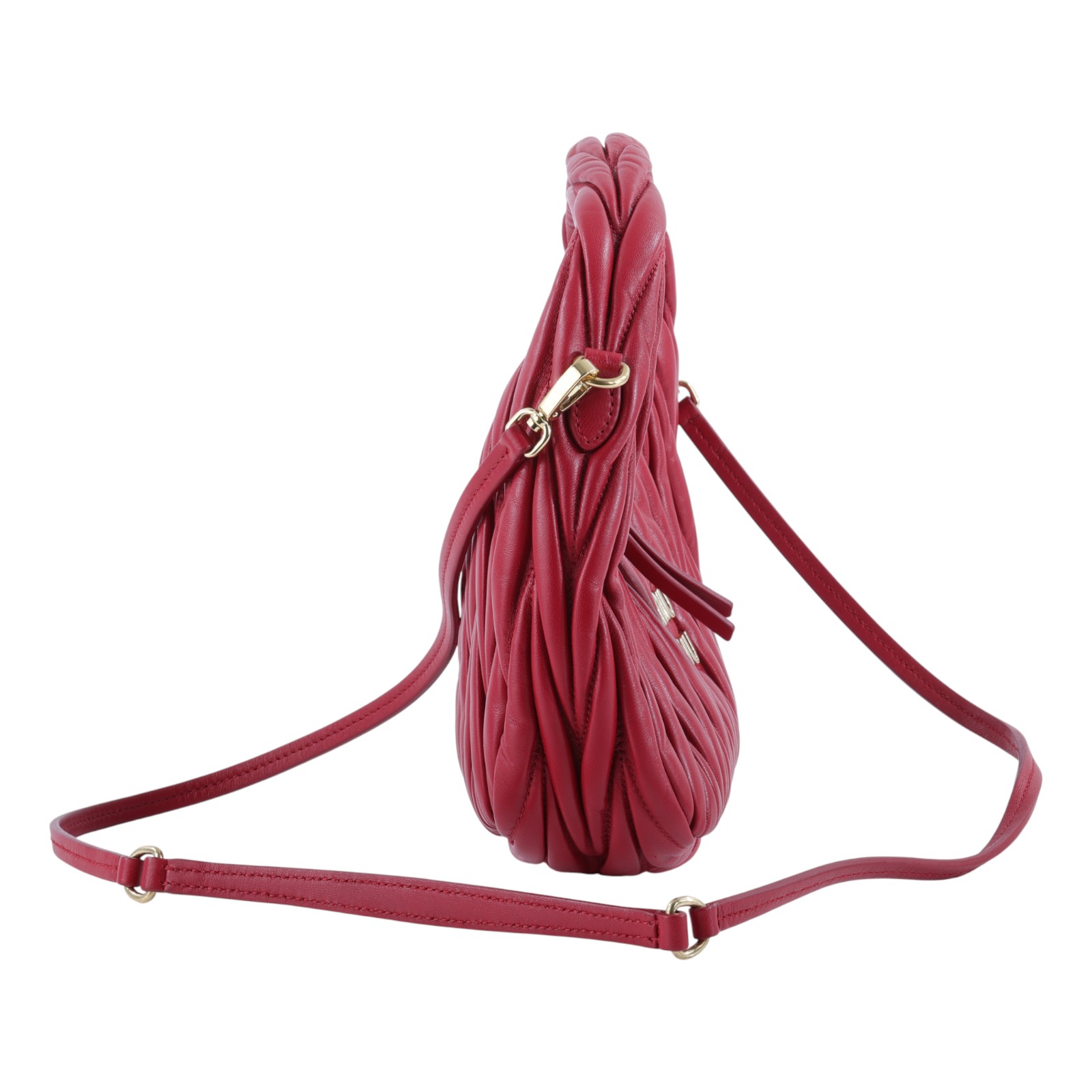 繆繆 MIU MIU Wander Matelasse 納帕皮革半月形手袋 5BC125_AN88 紅金抓皺半月包 防塵袋/背帶/購買證明