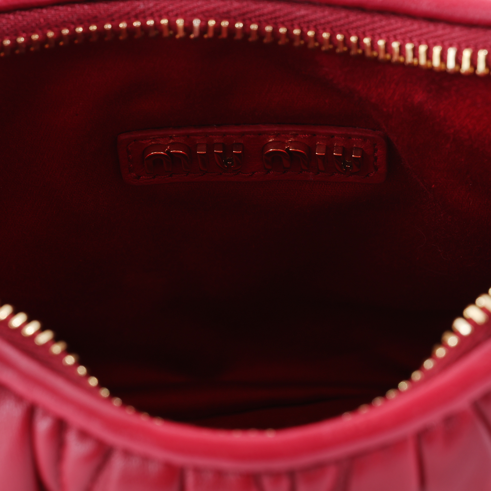 繆繆 MIU MIU Wander Matelasse 納帕皮革半月形手袋 5BC125_AN88 紅金抓皺半月包 防塵袋/背帶/購買證明