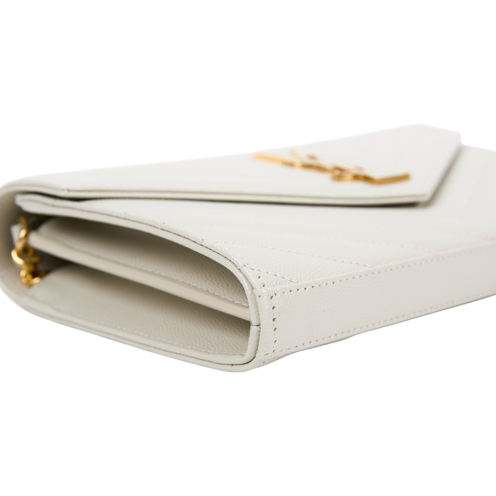 聖羅蘭 YSL SAINT LAURENT Cassandre 經典粒面皮革 鏈條 錢包 金色五金 377828BOW01 白金魚子醬WOC 原廠盒子/防塵袋