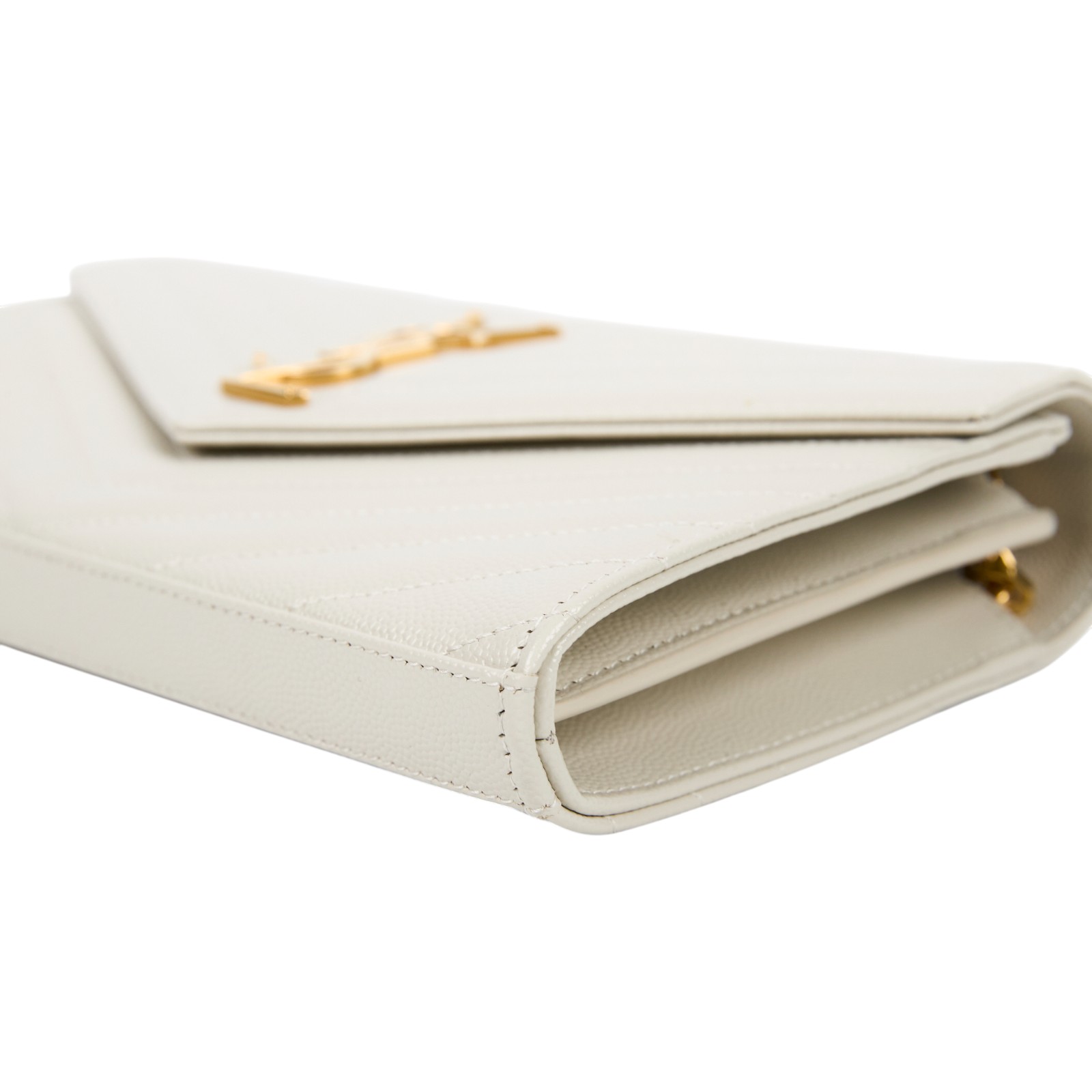 聖羅蘭 YSL SAINT LAURENT Cassandre 經典粒面皮革 鏈條 錢包 金色五金 377828BOW01 白金魚子醬WOC 原廠盒子/防塵袋