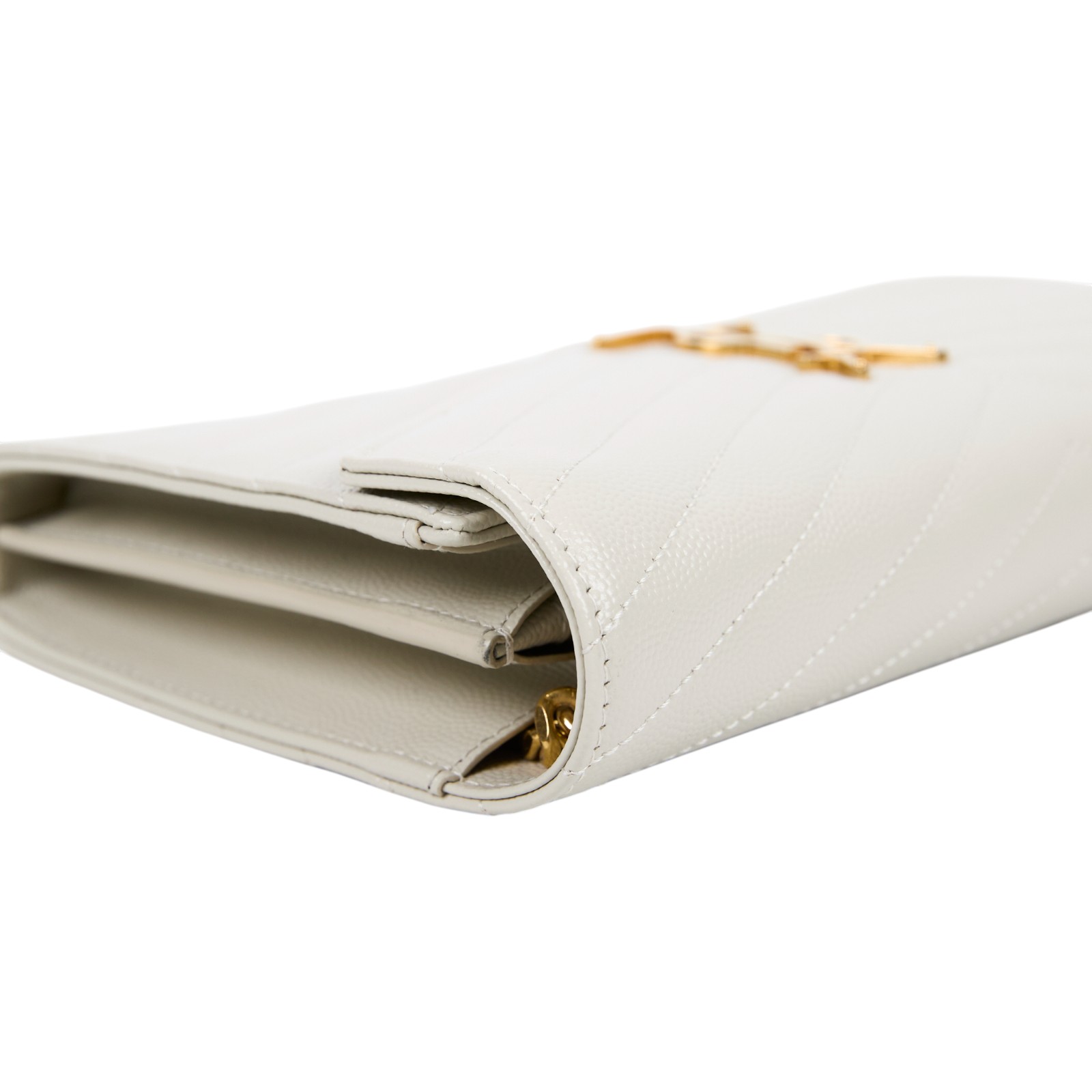 聖羅蘭 YSL SAINT LAURENT Cassandre 經典粒面皮革 鏈條 錢包 金色五金 377828BOW01 白金魚子醬WOC 原廠盒子/防塵袋