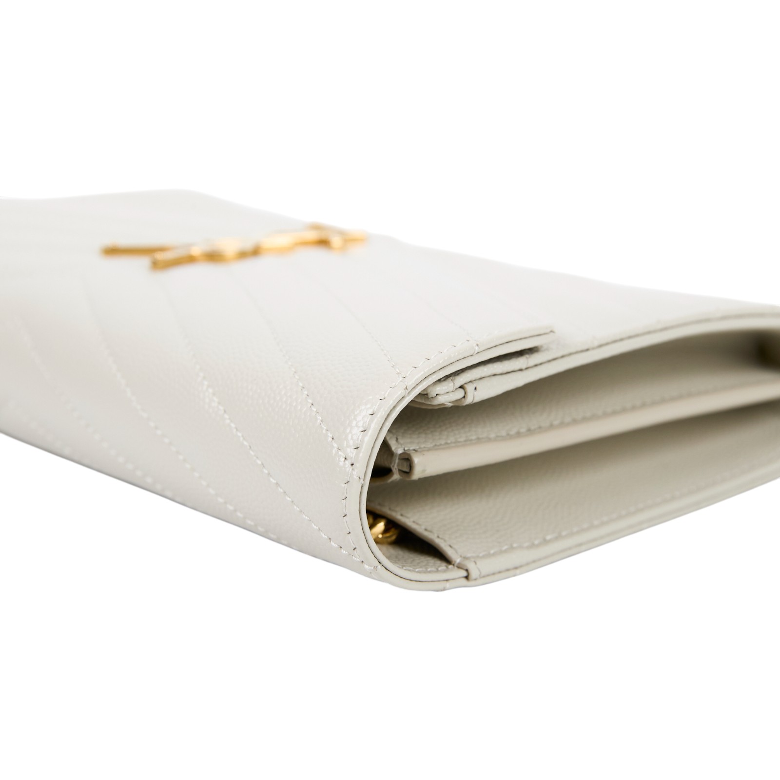 聖羅蘭 YSL SAINT LAURENT Cassandre 經典粒面皮革 鏈條 錢包 金色五金 377828BOW01 白金魚子醬WOC 原廠盒子/防塵袋